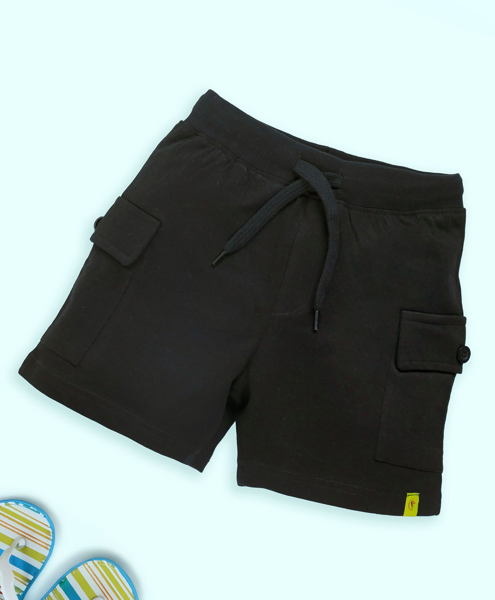 Kiddopanti Cotton Knit Solid Basic Cargo Shorts - Black-picture-22