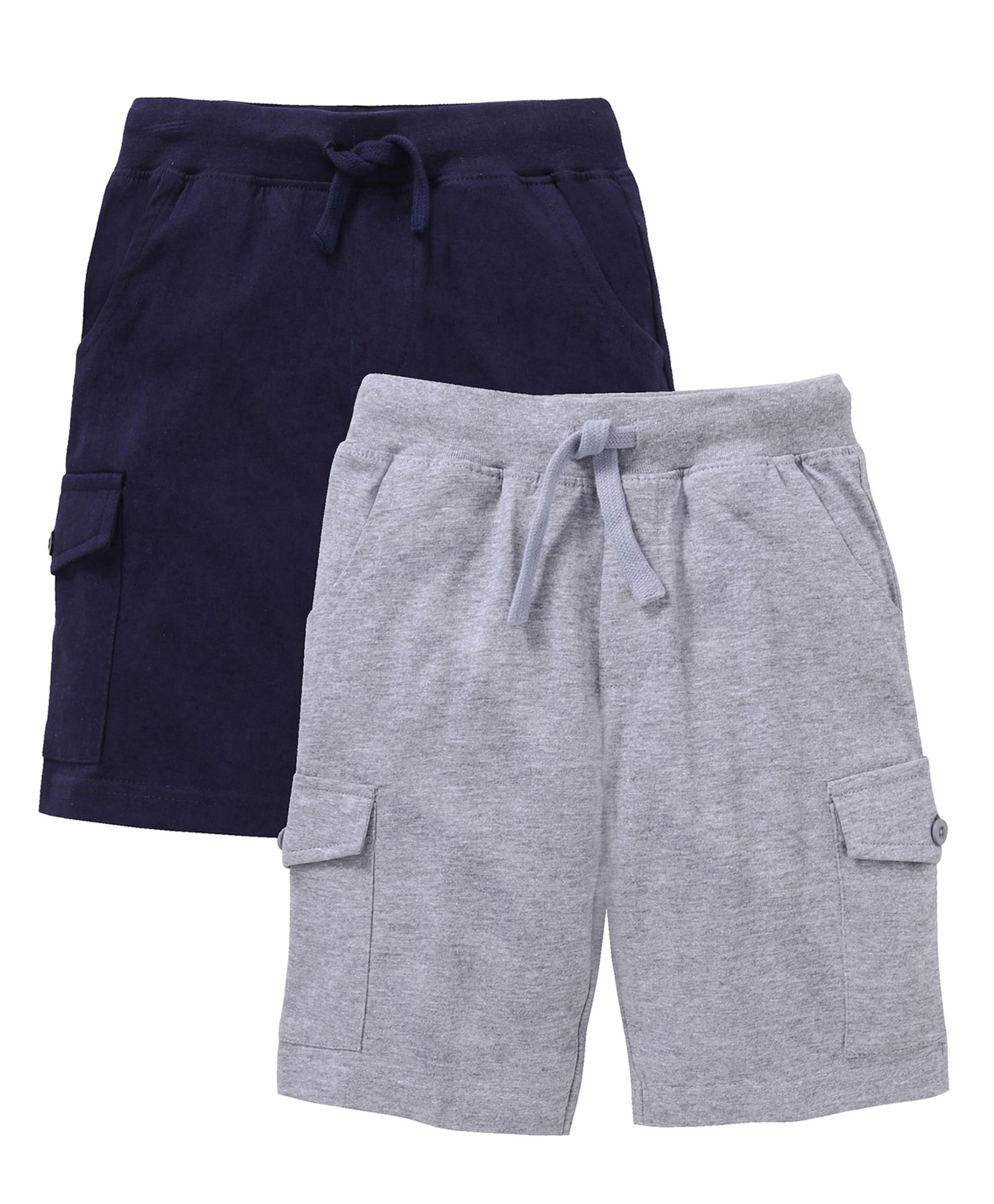 Kiddopanti Cotton Knit Knee Length Solid Cargo Shorts Pack of 2 - Navy Blue & Grey-picture-40