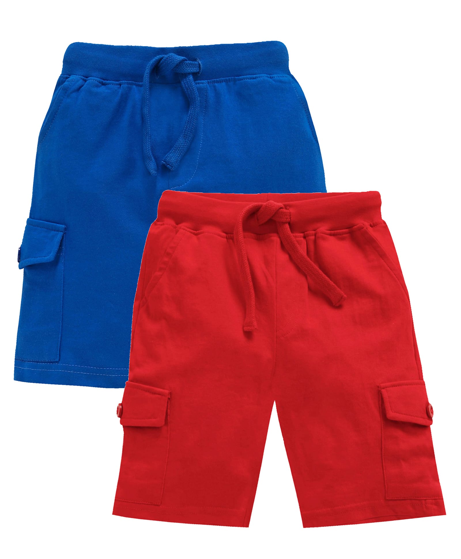 Kiddopanti Cotton Knit Solid Color Cargo Shorts Pack Of 2 - Royal Blue & Red-picture-14