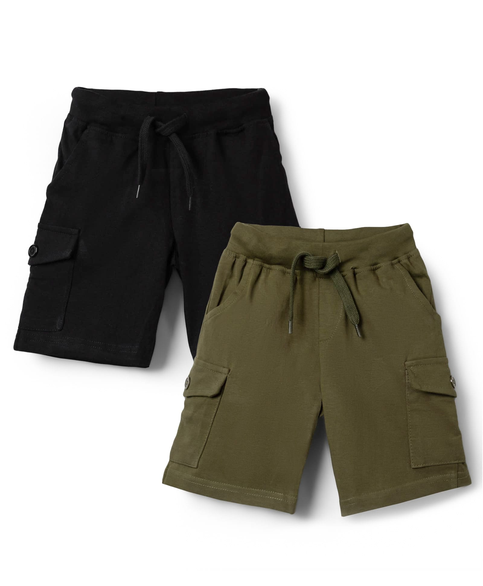 Kiddopanti Cotton Knit Solid Color Cargo Shorts Pack Of 2 - Green & Black-picture-18
