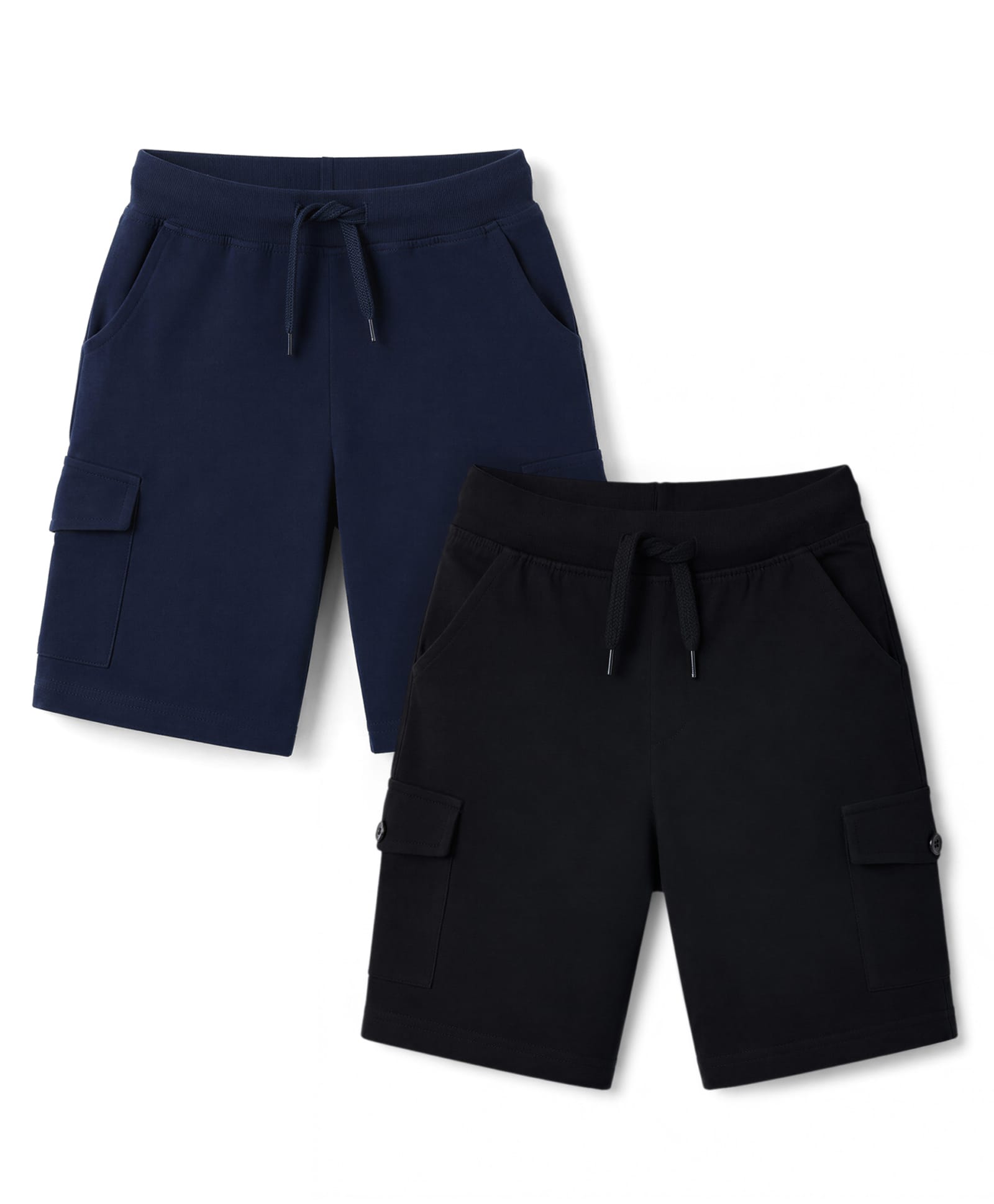 Kiddopanti Cotton Knit Solid Color Cargo Shorts Pack Of 2- Black & Navy Blue-picture-30