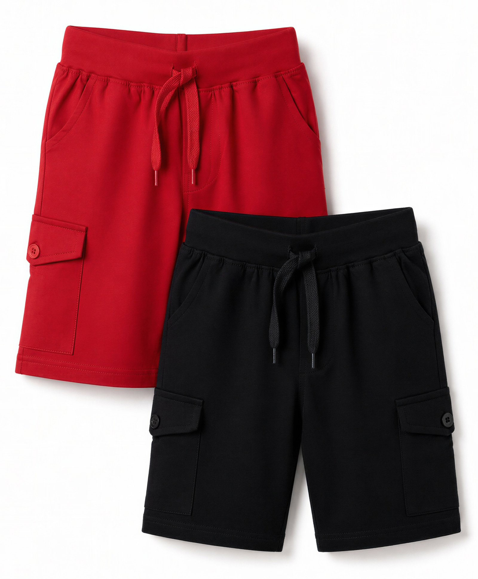 Kiddopanti Cotton Knit Solid Color Cargo Shorts Pack Of 2- Red & Black-picture-14