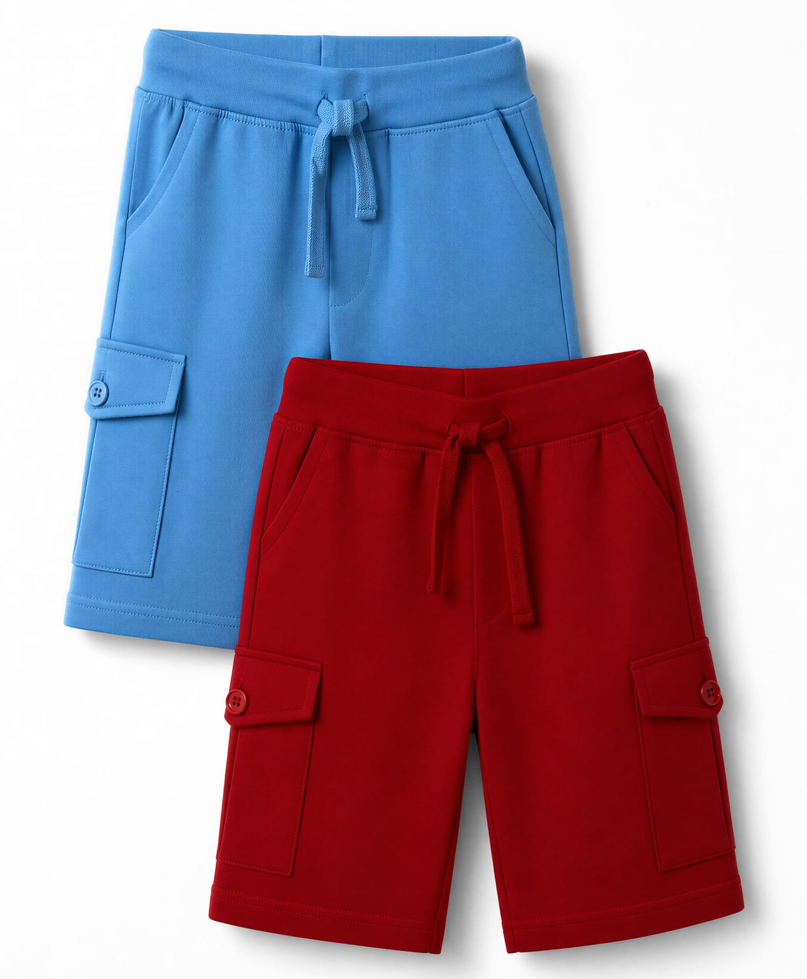 Kiddopanti Cotton Knit Solid Color Cargo Shorts Pack Of 2 - Red & Blue-picture-11