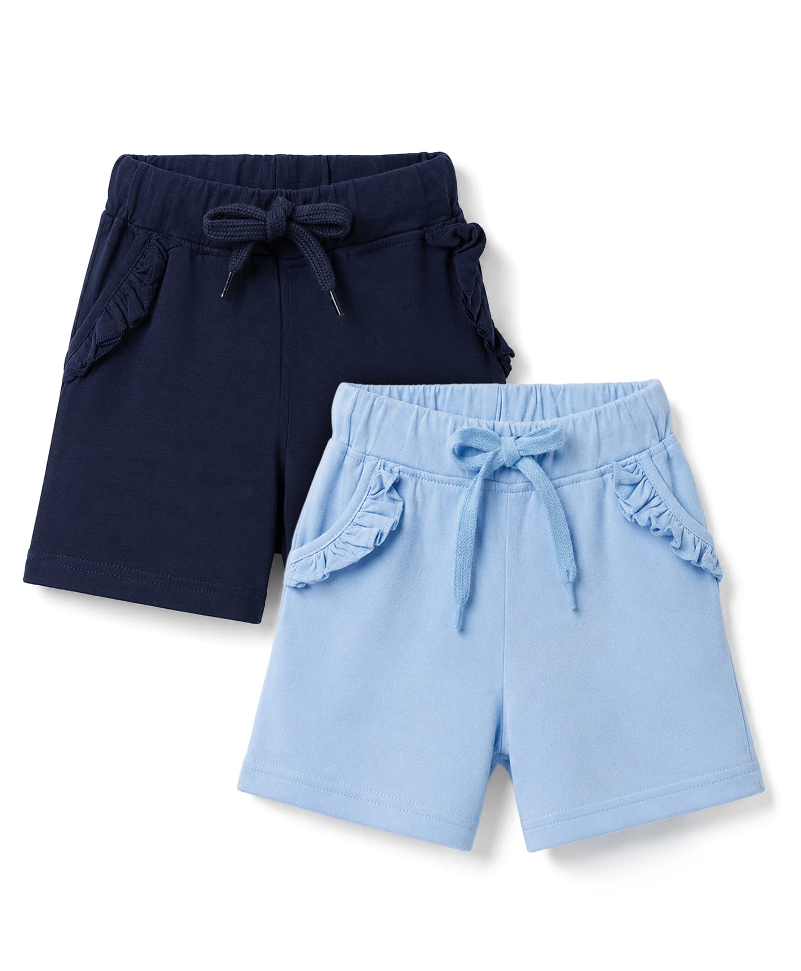 Kiddopanti Cotton Knit Solid Color Frill Pocket Hot Shorts Pack Of 2 - Navy & Blue-picture-22