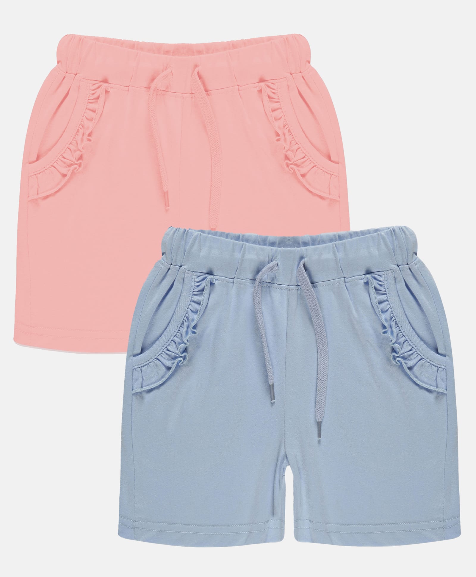 Kiddopanti Cotton Knit Solid Color Frill Pocket Hot Shorts Pack Of 2 - Blue & Baby Pink-picture-19