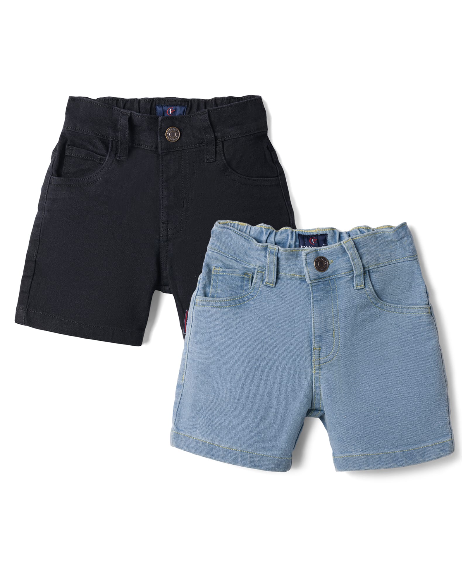 Kiddopanti Denim Solid Shorts Pack Of 2 - Black & Light Blue-picture-30