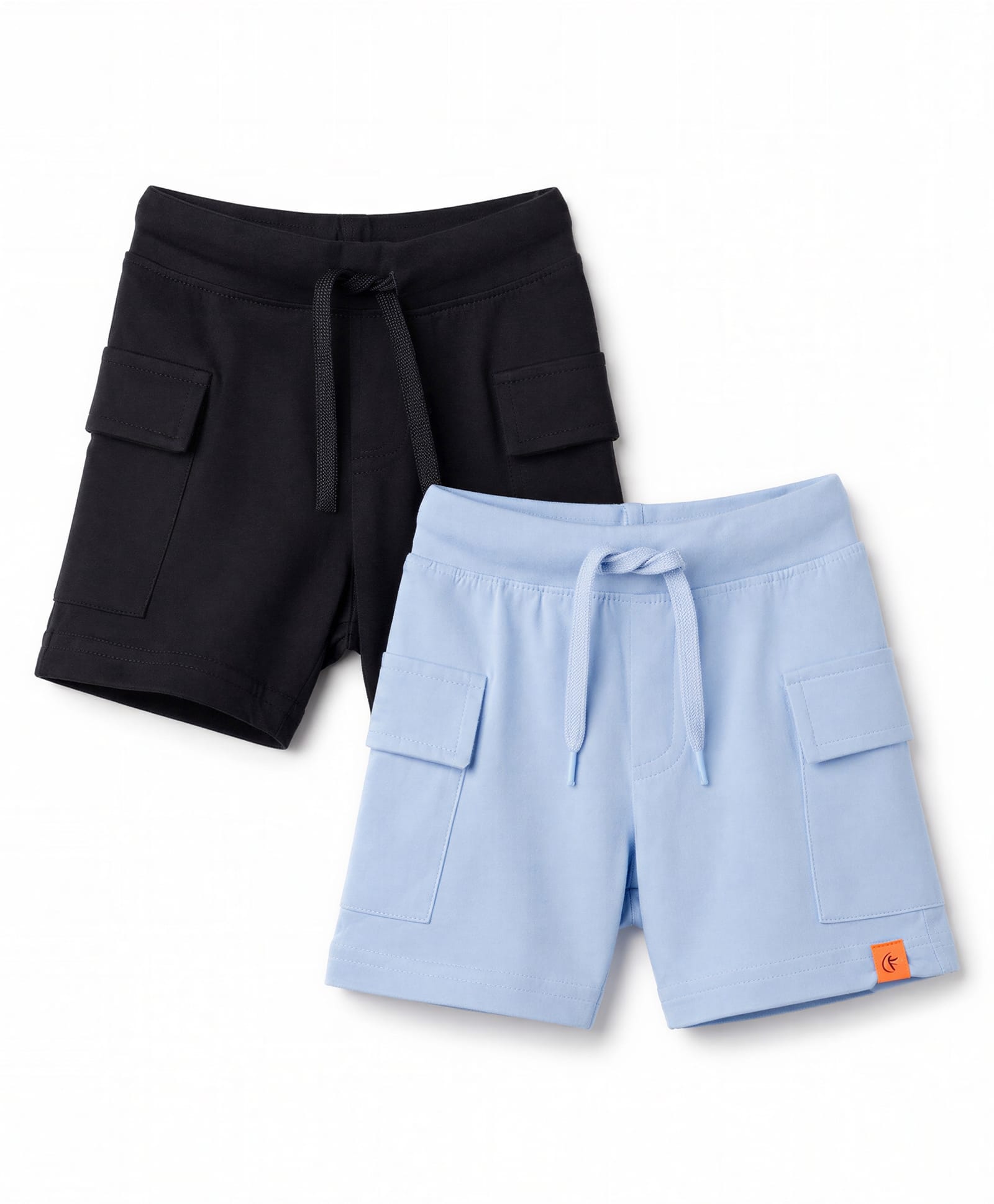 Kiddopanti Cotton Knit Solid Color Cargo Shorts Pack of 2 - Black & Light Blue-picture-38
