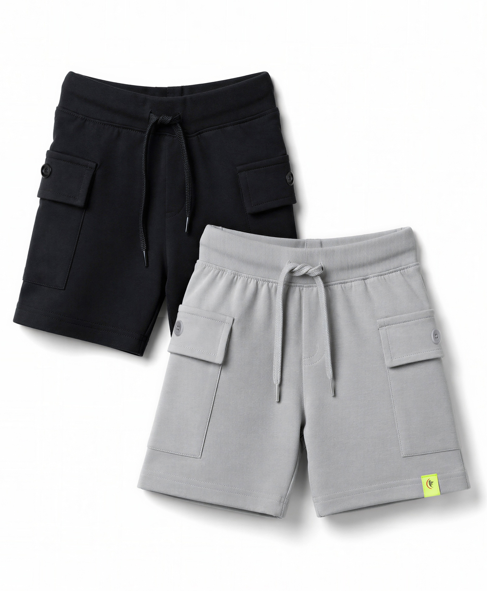 Kiddopanti Cotton Knit Solid Cargo Shorts Pack of 2 - Black & Grey-picture-37