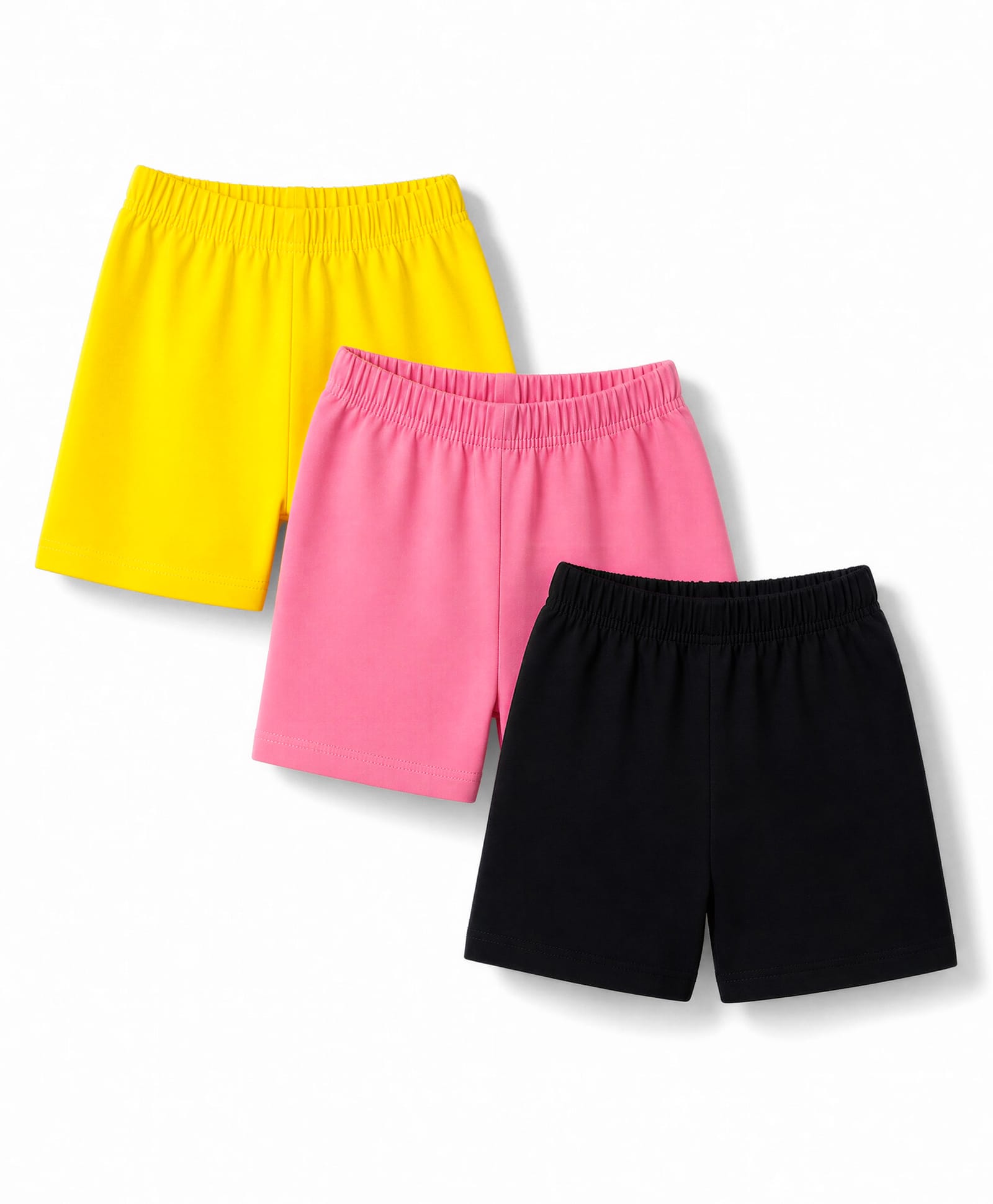Kiddopanti Cotton Lycra Knit Solid Colour Cycling Shorts Pack of 3 - Black Pink & Yellow-picture-28