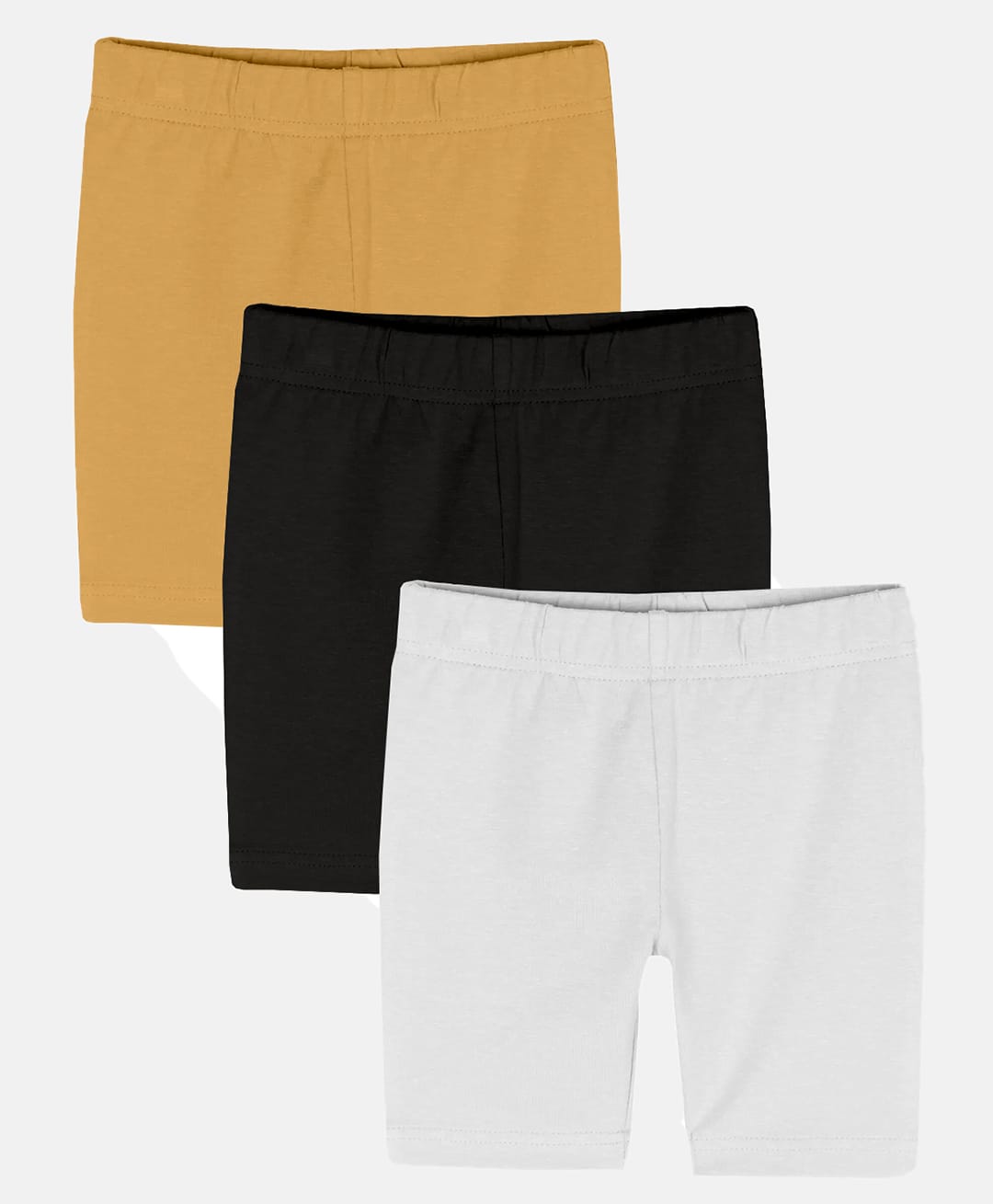 Kiddopanti Cotton Lycra Knit Solid Colour Cycling Shorts Pack of 3 -Black white & Tan-picture-21