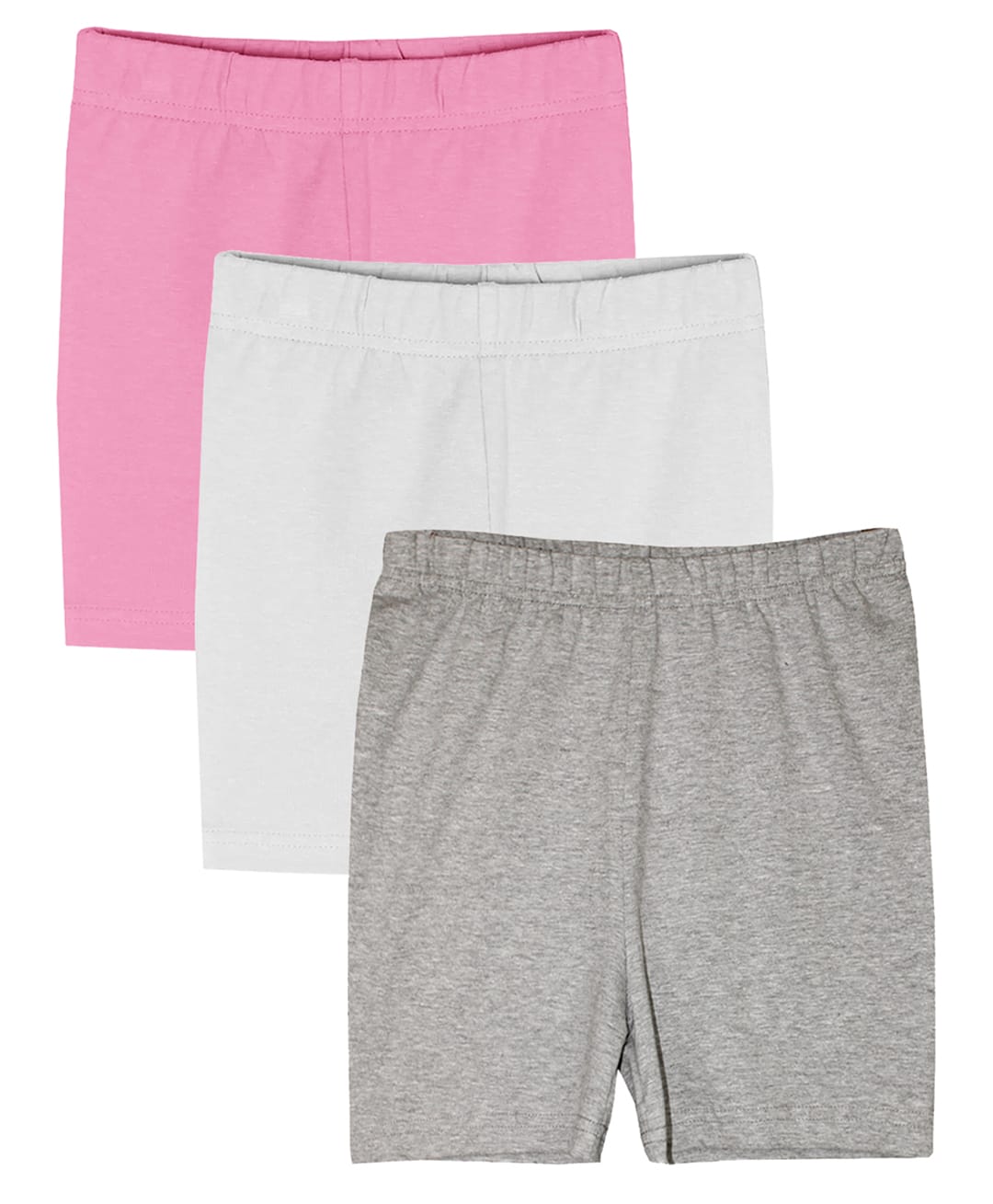 Kiddopanti Cotton Lycra Knit Solid Colour Cycling Shorts Pack of 3 - White Pink & Grey-picture-17