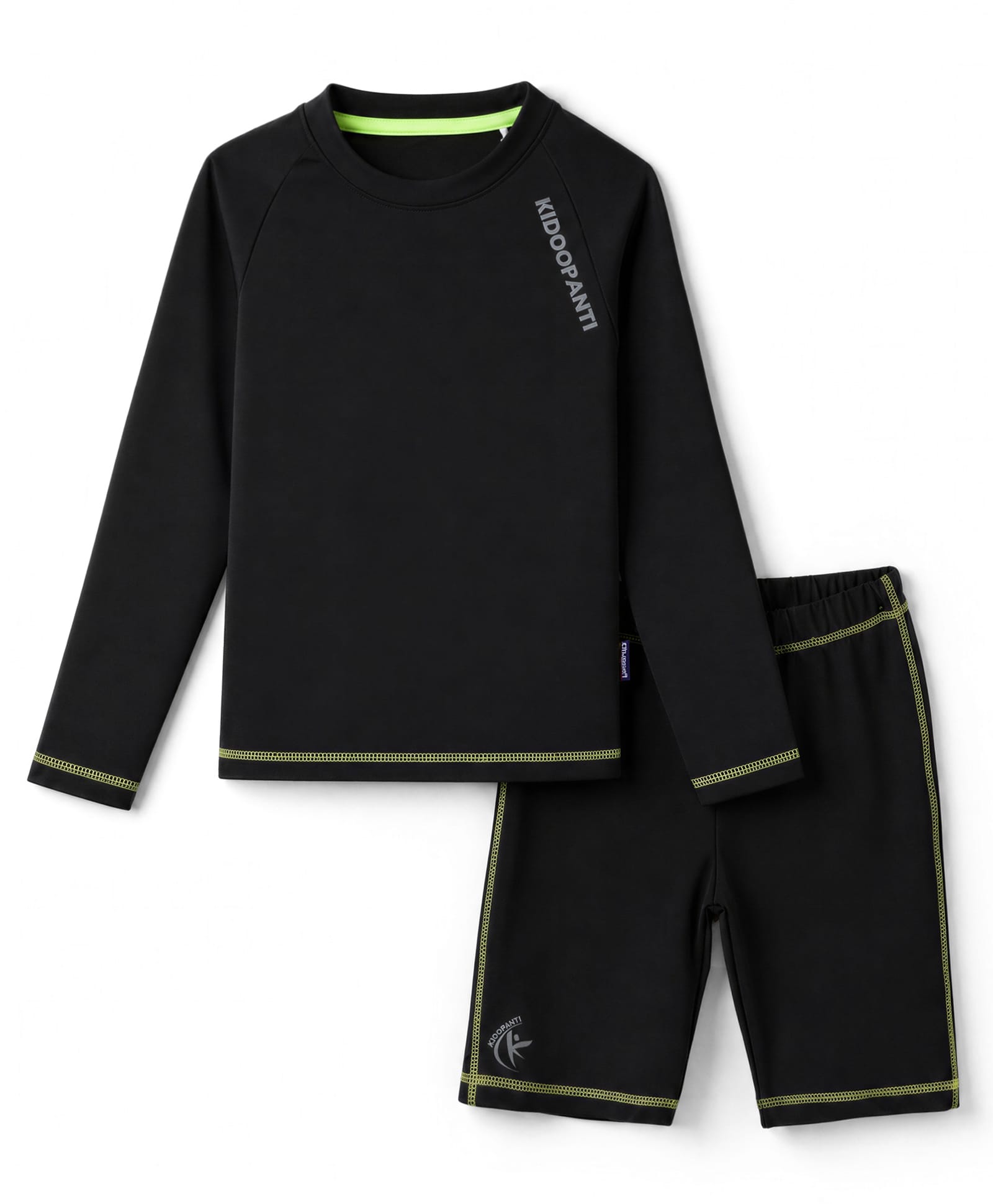 Kiddopanti Full Raglan Sleeves Solid Colour Two Piece Swimsuit- Black-image-40