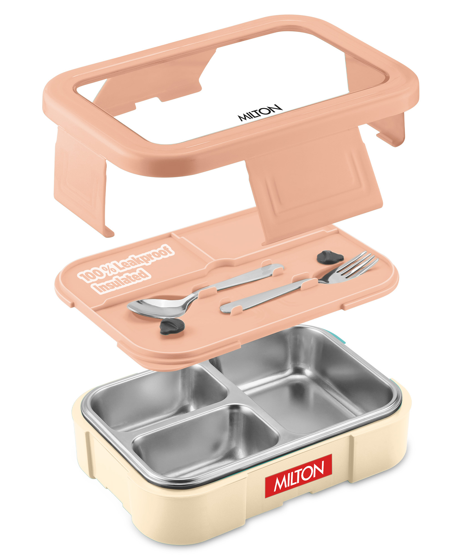 Milton Stainless Steel With 3 Partition Lunch Box - Ivory-image-0