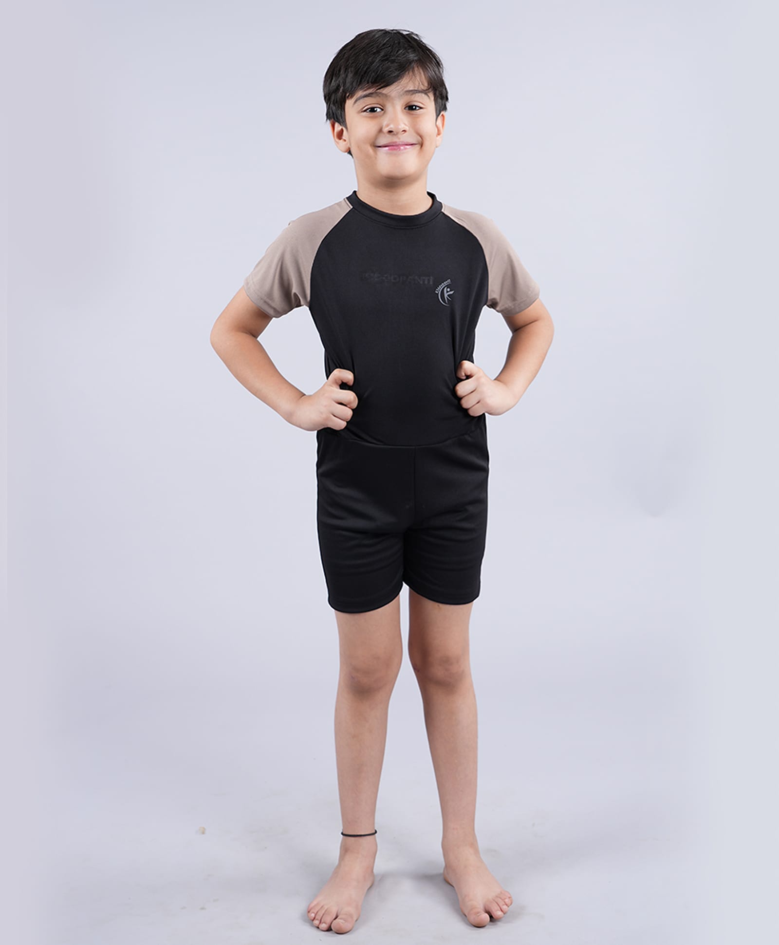 kiddopanti Kidddopanti Half Raglan Sleeves Solid Mid Thigh Swim Suit - Black & Light Brown-picture-19