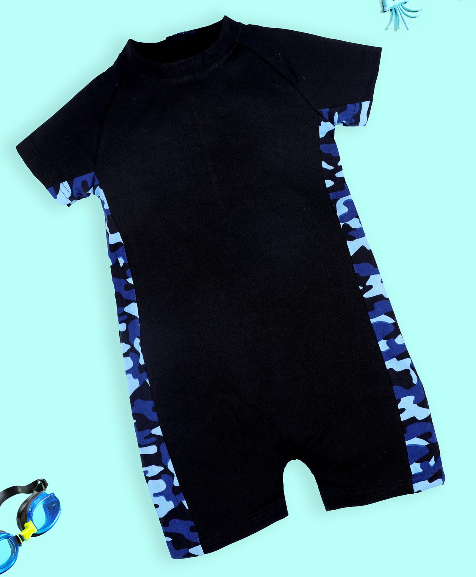 kiddopanti Kidddopanti Half Raglan Sleeves Solid Mid Thigh Swim Suit - Black-picture-21
