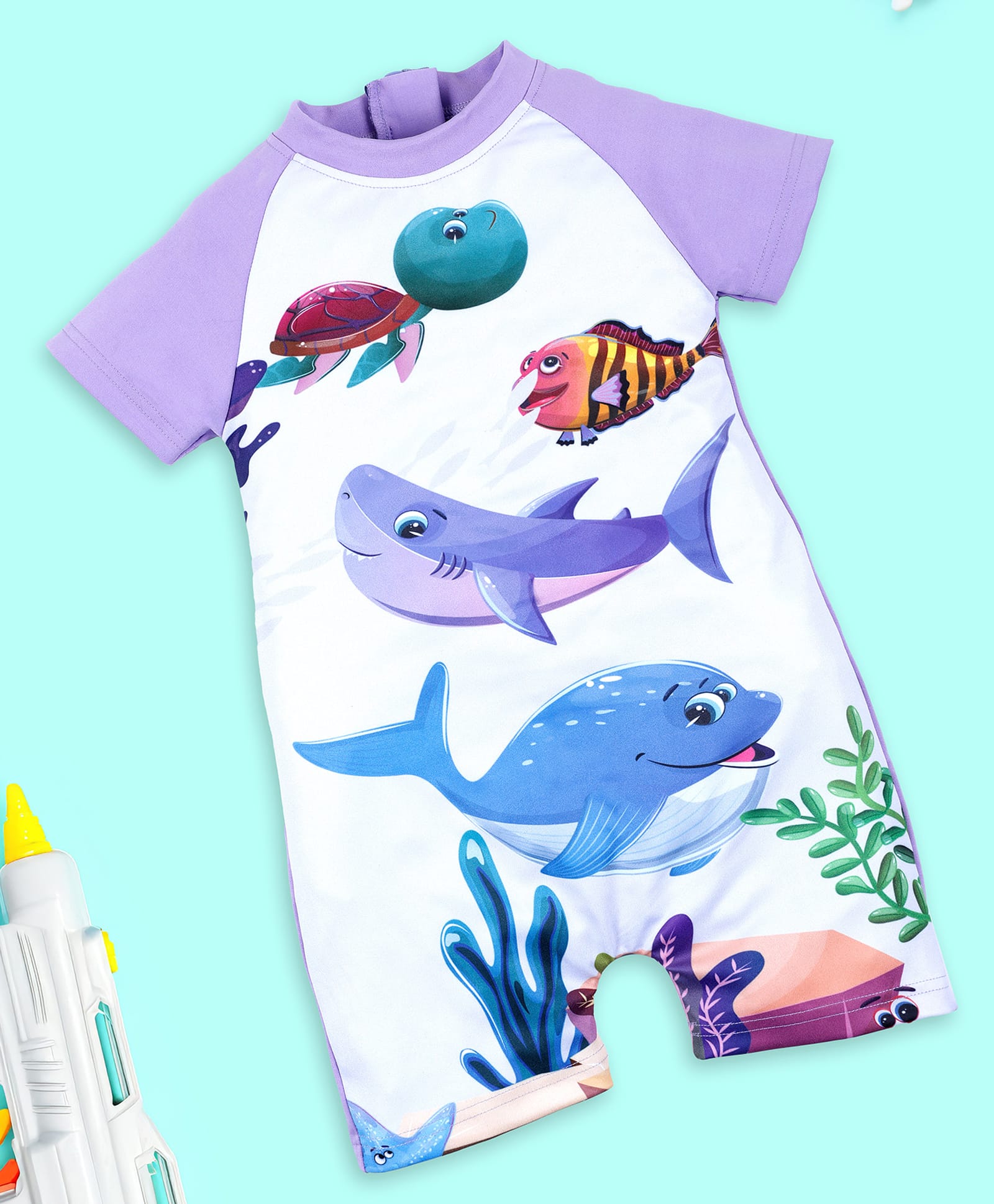 Kidddopanti Half Raglan Sleeves Fish Printed Mid Thigh Swim Suit - Lilac-image-28