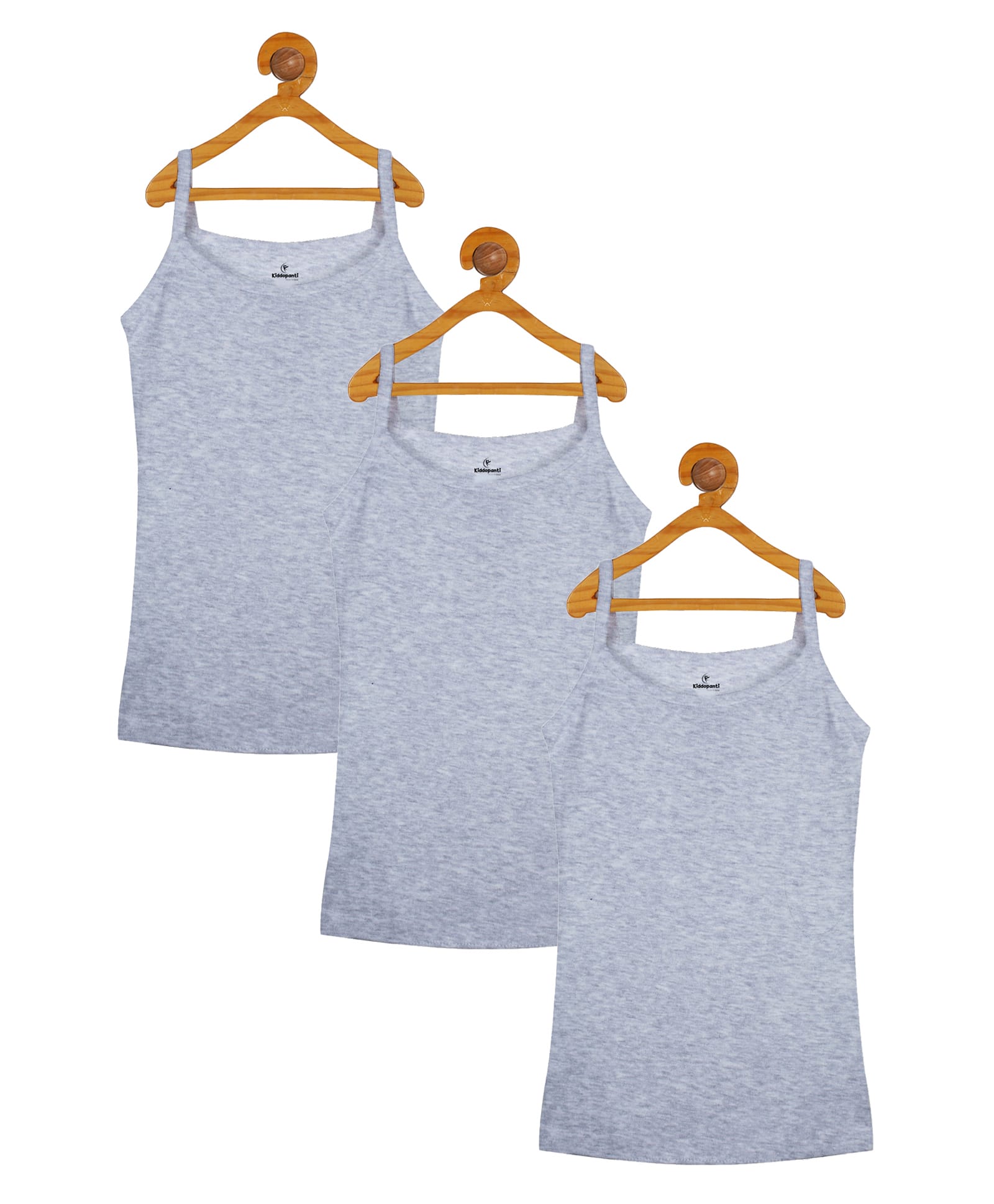 Kiddopanti Cotton Knit Solid Colour Sleeveless Slips Pack of 3 - Grey-picture-29