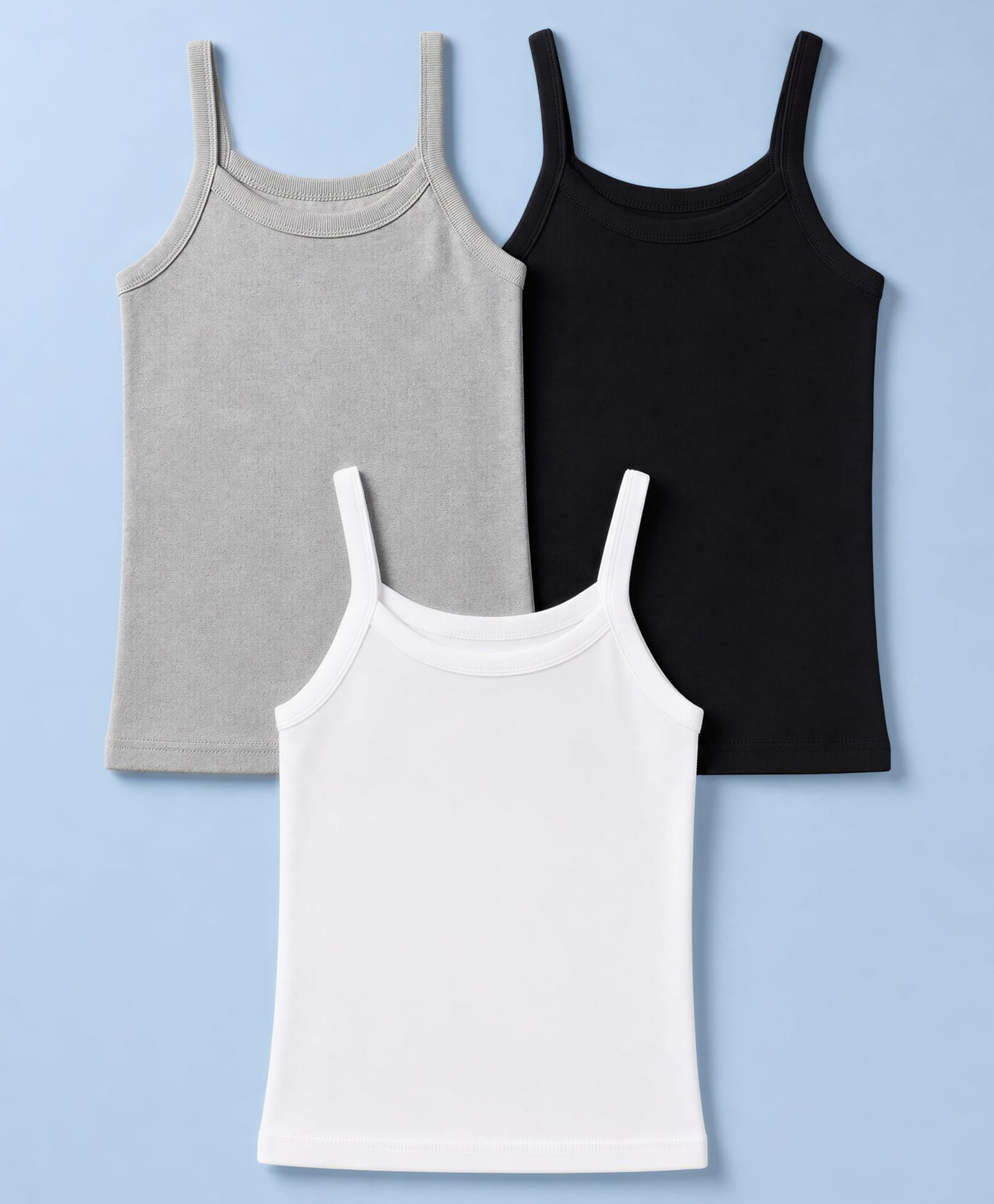 Kiddopanti Cotton Knit Solid Colour Sleeveless Slips Pack of 3 - White Black & Grey-picture-32