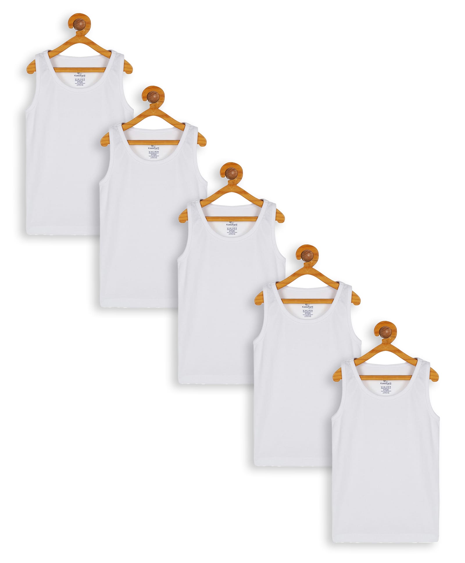 Kiddopanti Cotton Knit Solid Colour Sleeveless Vest Pack of 5 - White-picture-14