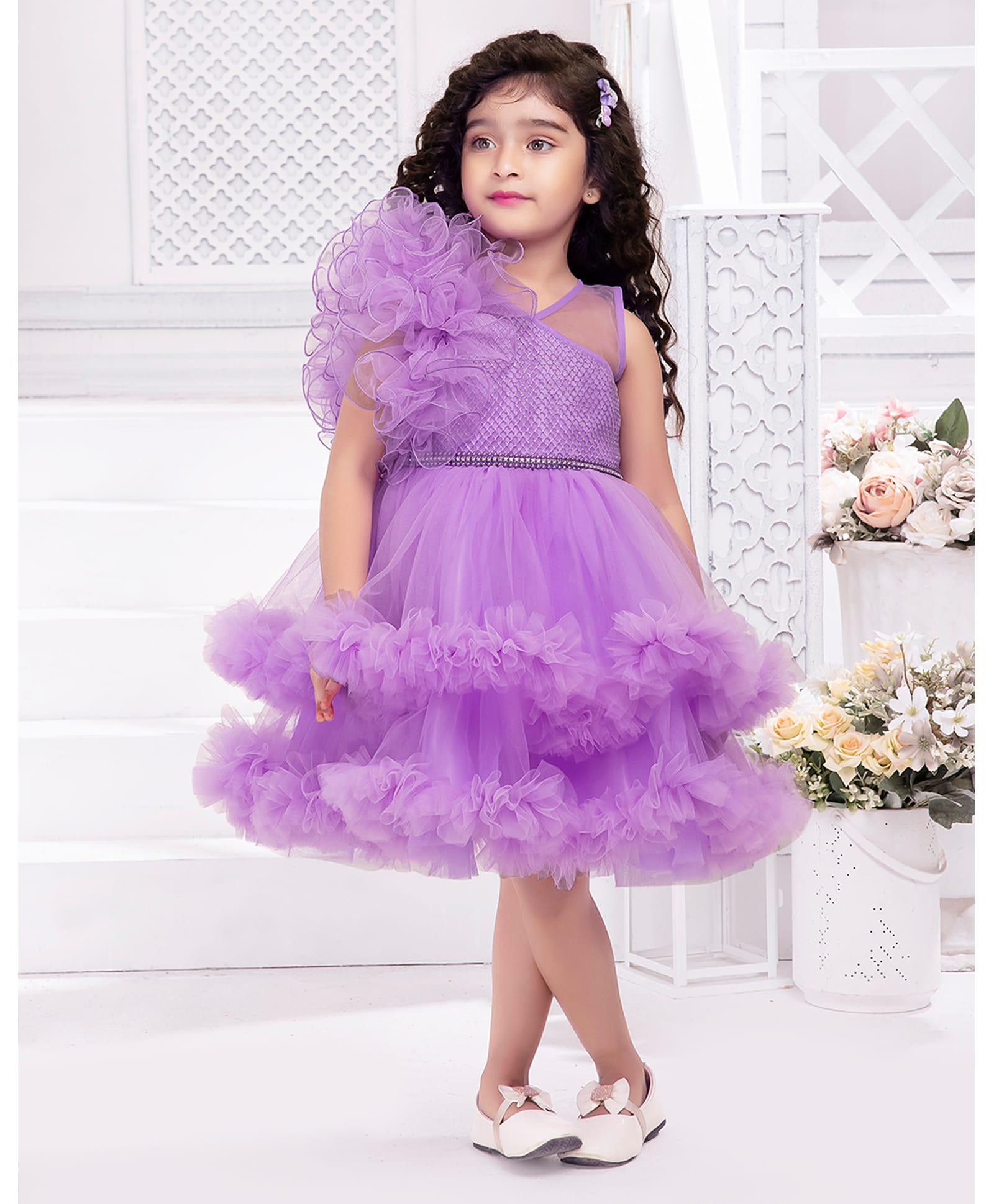 Ministitch Net Woven Sleeveless Double Layer Frilled Party Frock - Lavender-picture-14