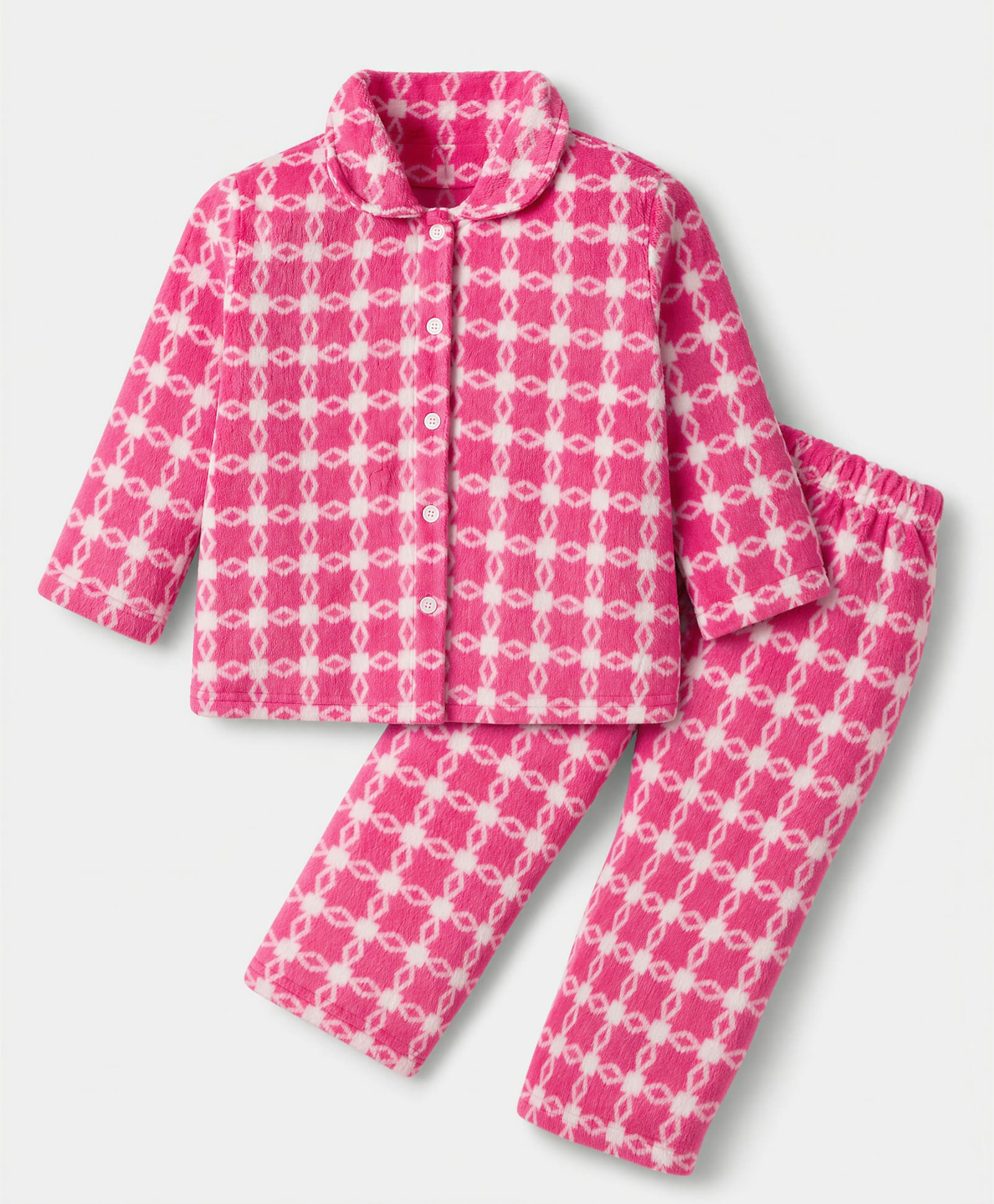 Kanvin Knit Full Sleeves Co-Ords Shirt & Pyjama Winter Wear Night Suit with Geometric Print - Fuchsia-image-37