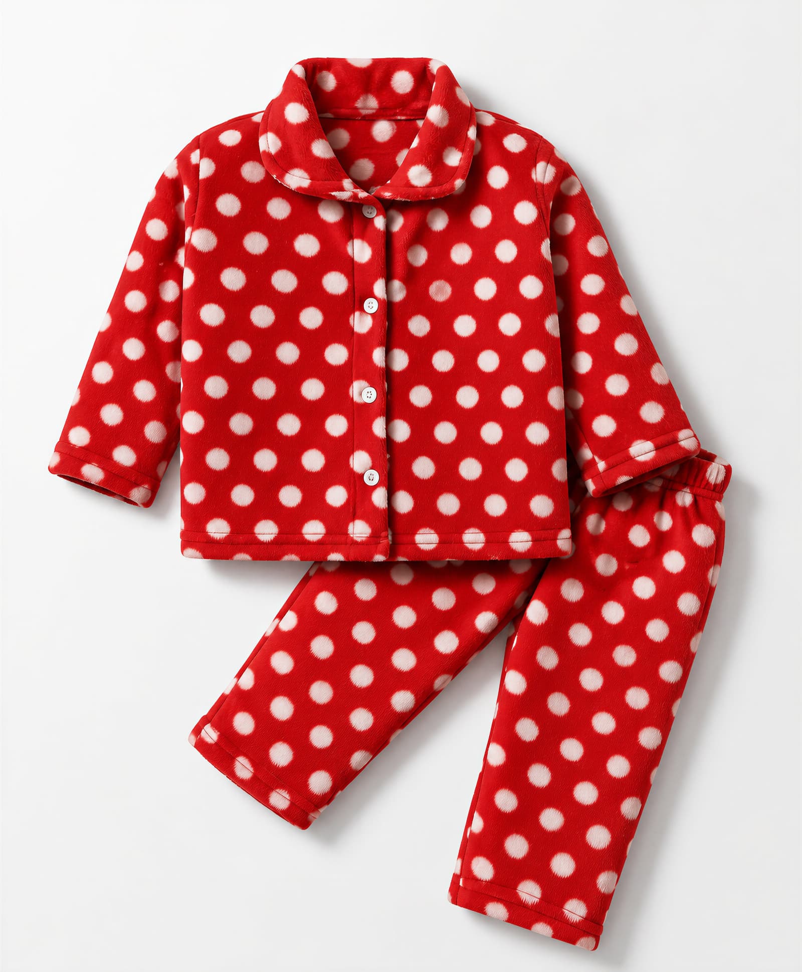 Kanvin Knit Full Sleeves Co-Ords Shirt & Pyjama Winter Wear Night Suit with Polka Dots Print - Red-image-21