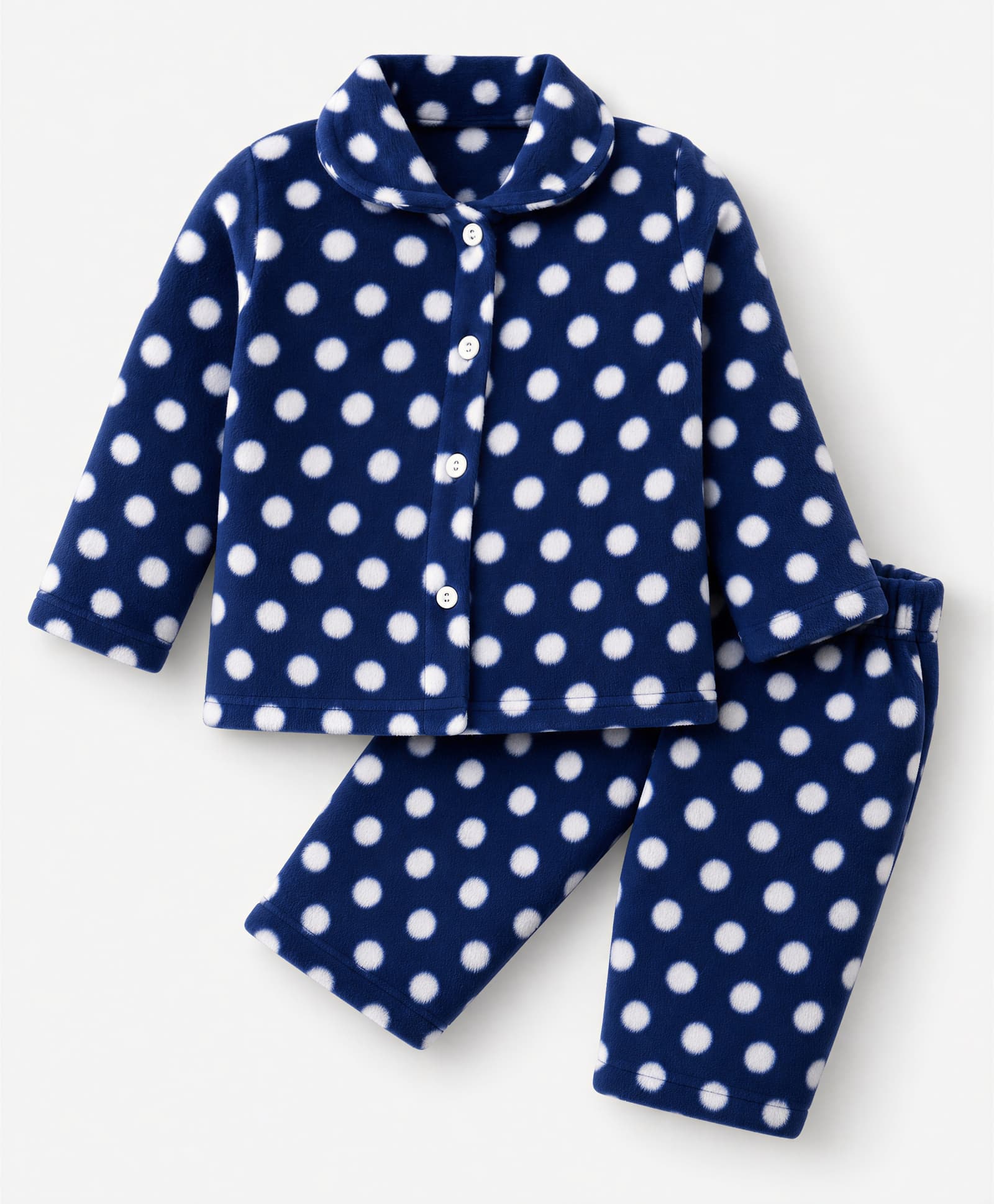 Kanvin Knit Full Sleeves Co-Ords Shirt & Pyjama Winter Wear Night Suit with Polka Dots Print - Navy Blue-image-41