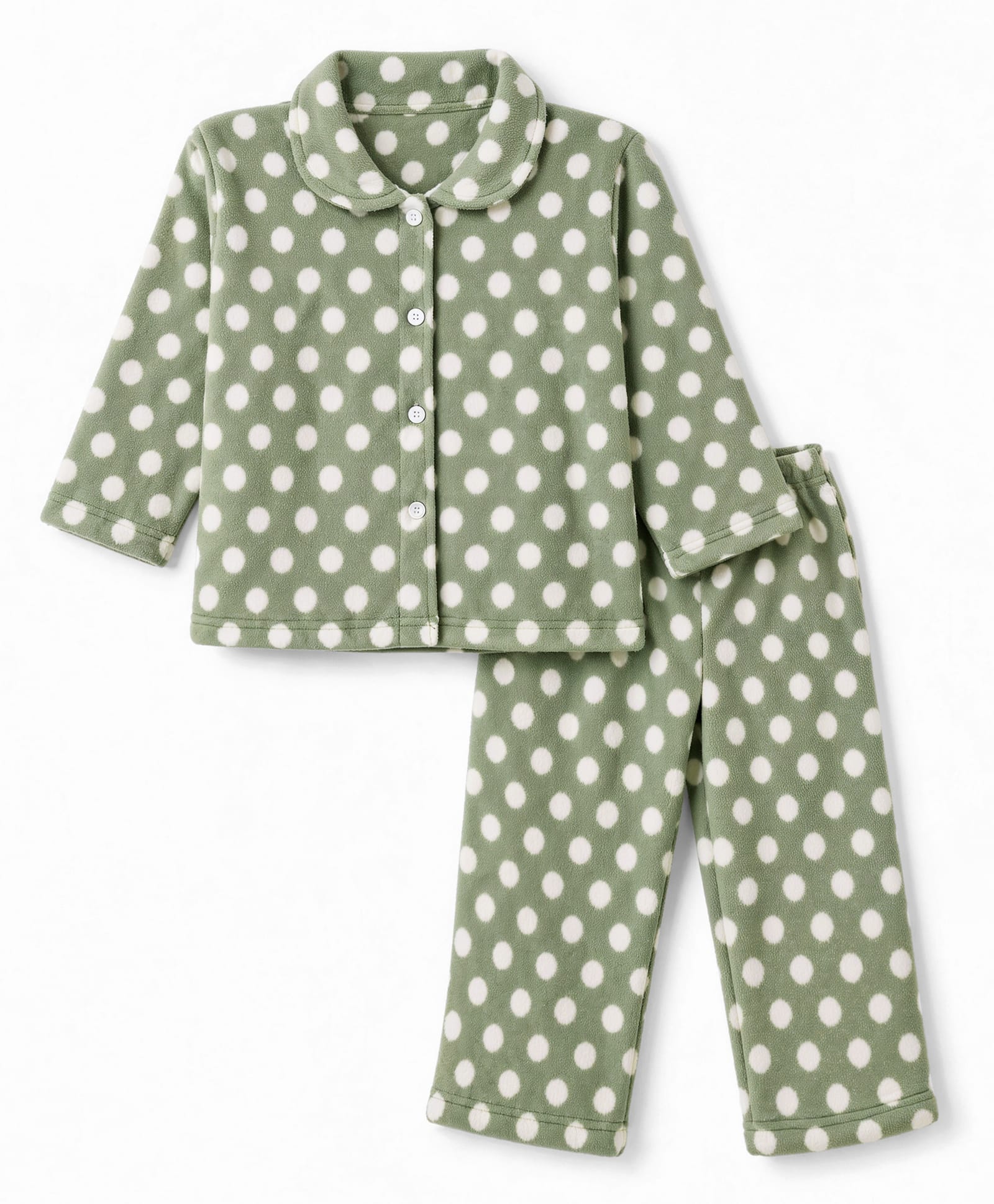 Kanvin Knit Full Sleeves Co-Ords Shirt & Pyjama Winter Wear Night Suit with Polka Dots Print - Green-image-15