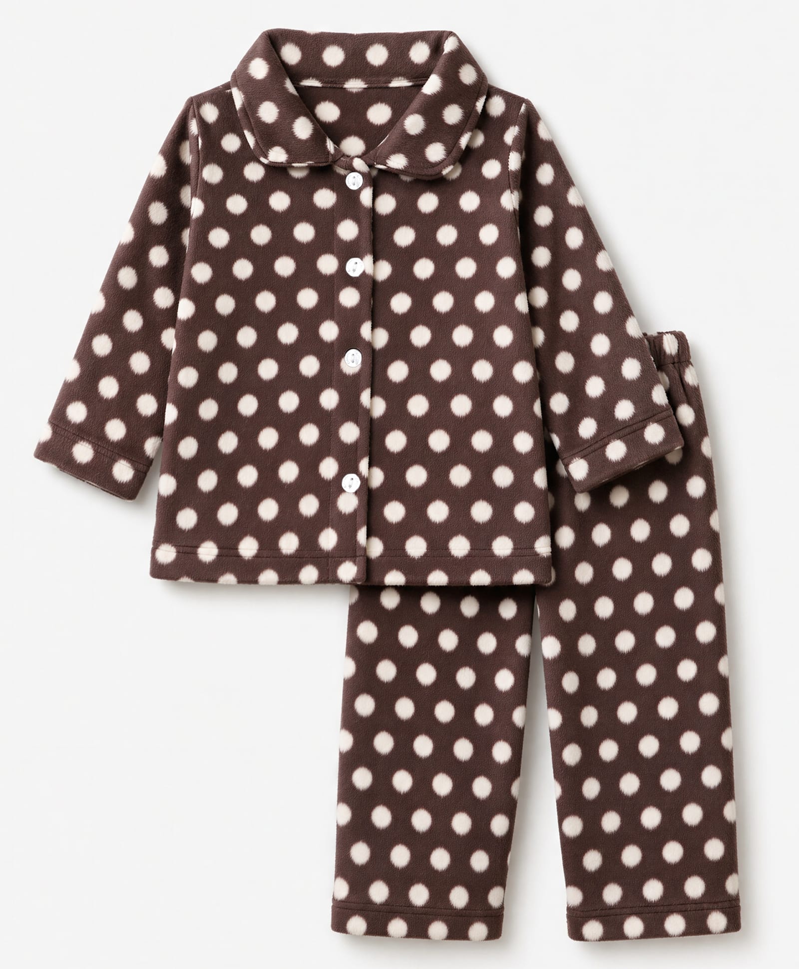 Kanvin Knit Full Sleeves Co-Ords Shirt & Pyjama Winter Wear Night Suit with Polka Dots Print - Dark Brown-image-2