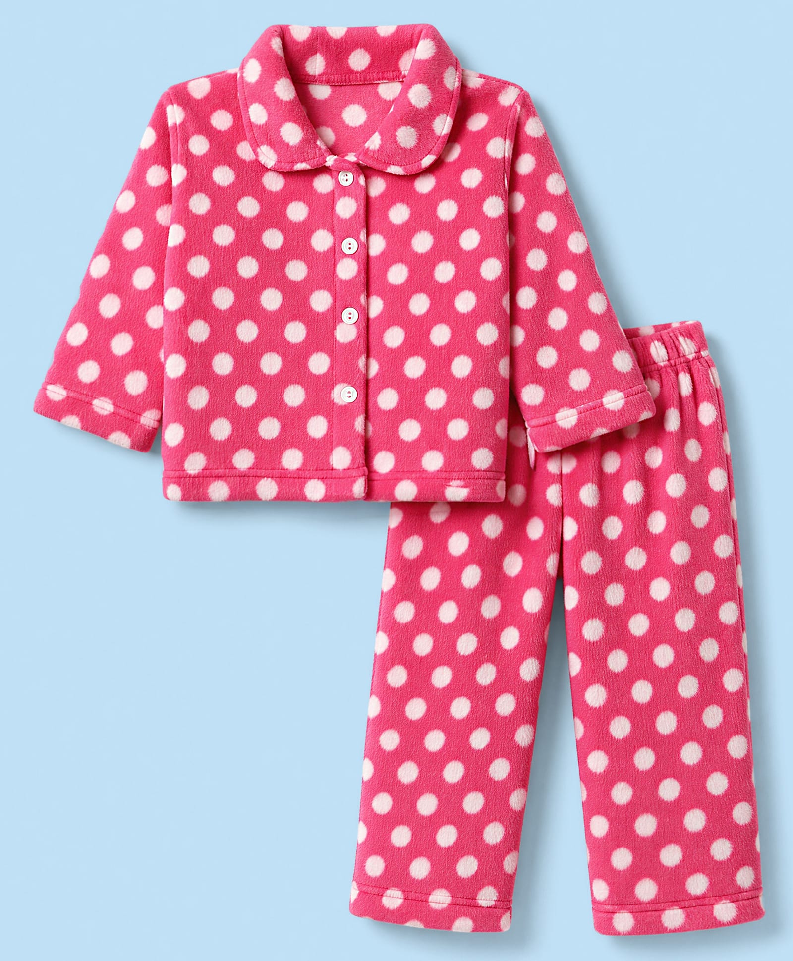 Kanvin Knit Full Sleeves Co-Ords Shirt & Pyjama Winter Wear Night Suit with Polka Dots Print - Fuchsia-image-39
