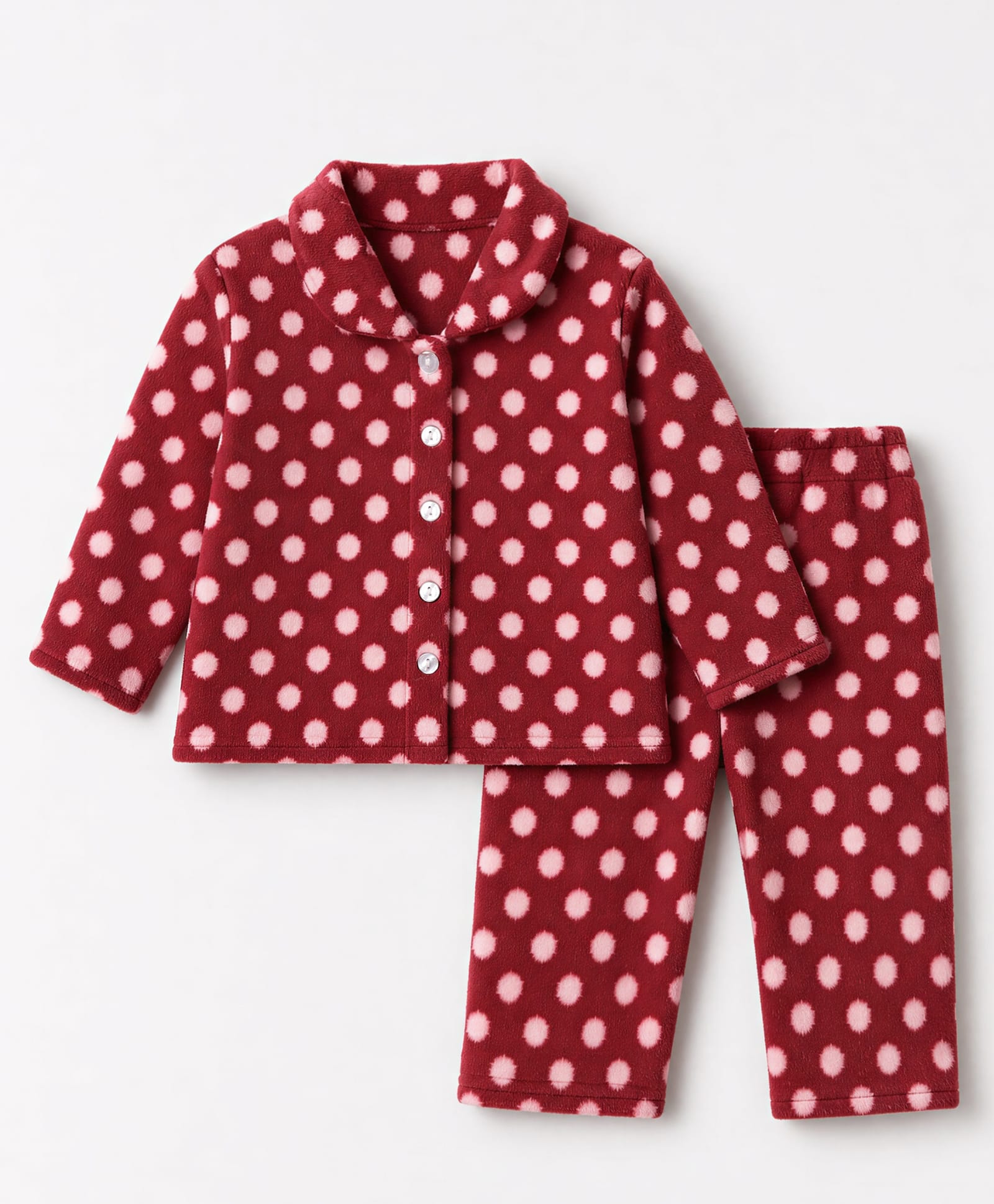 Kanvin Knit Full Sleeves Co-Ords Shirt & Pyjama Winter Wear Night Suit with Polka Dots Print - Maroon-image-38