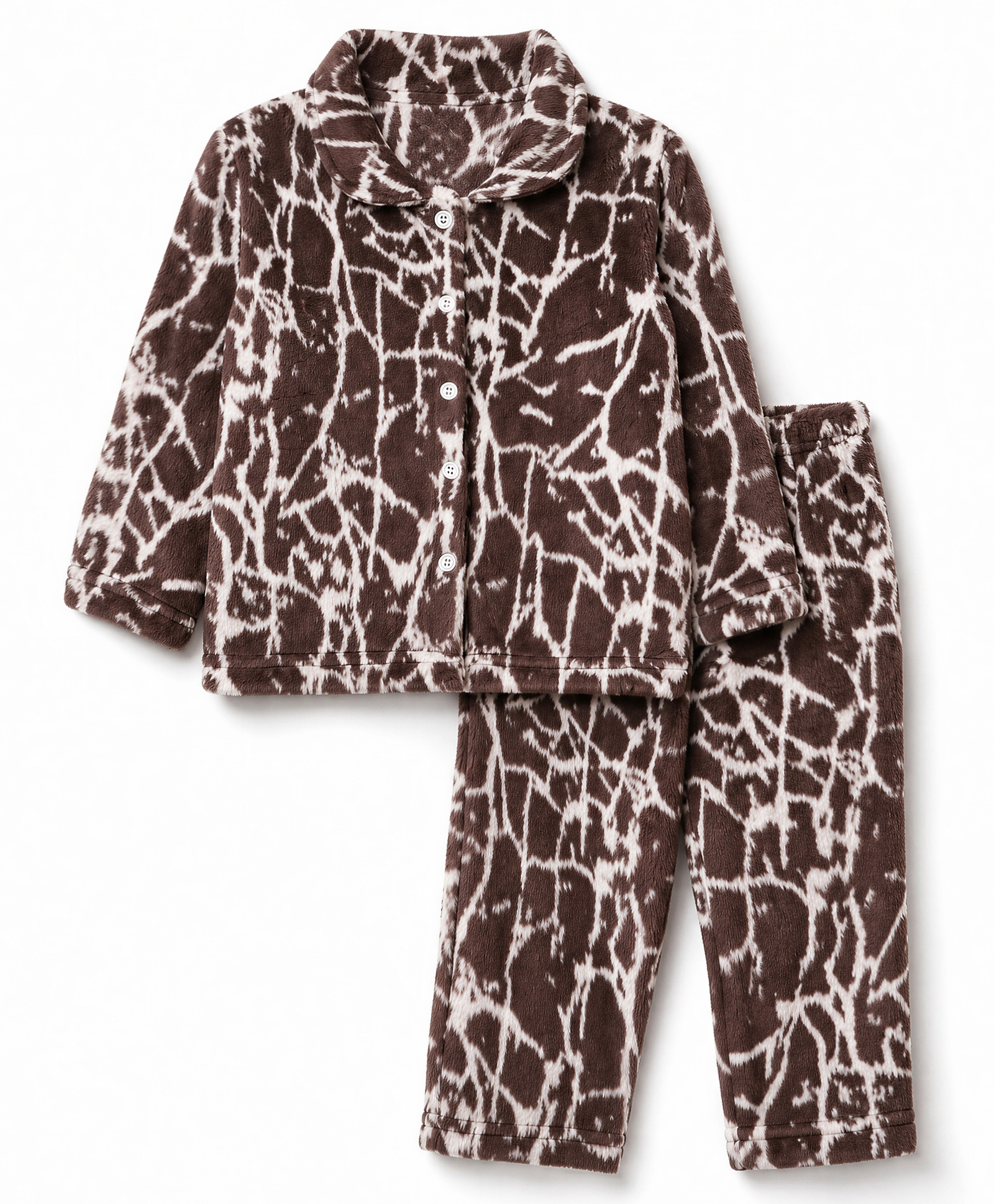 Kanvin Knit Full Sleeves Co-Ords Shirt & Pyjama Winter Wear Night Suit with Abstract Print -Dark Brown-image-46