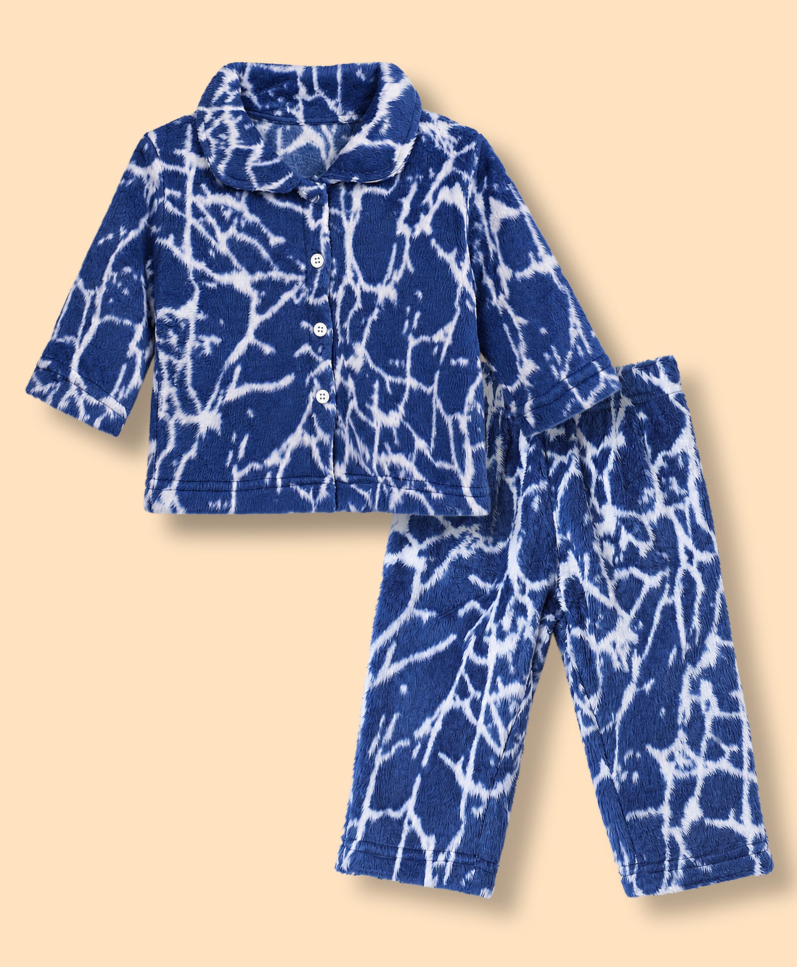 Kanvin Knit Full Sleeves Co-Ords Shirt & Pyjama Winter Wear Night Suit with Abstract Print - Navy Blue-image-9
