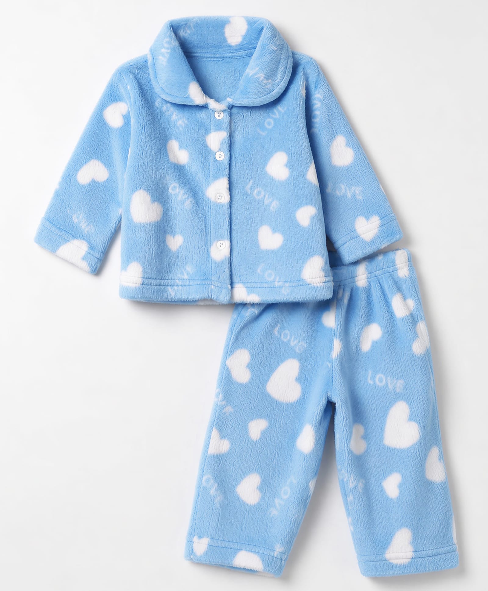 Kanvin Knit Full Sleeves Co-Ords Shirt & Pyjama Winter Wear Night Suit with Heart Print - Blue-image-45