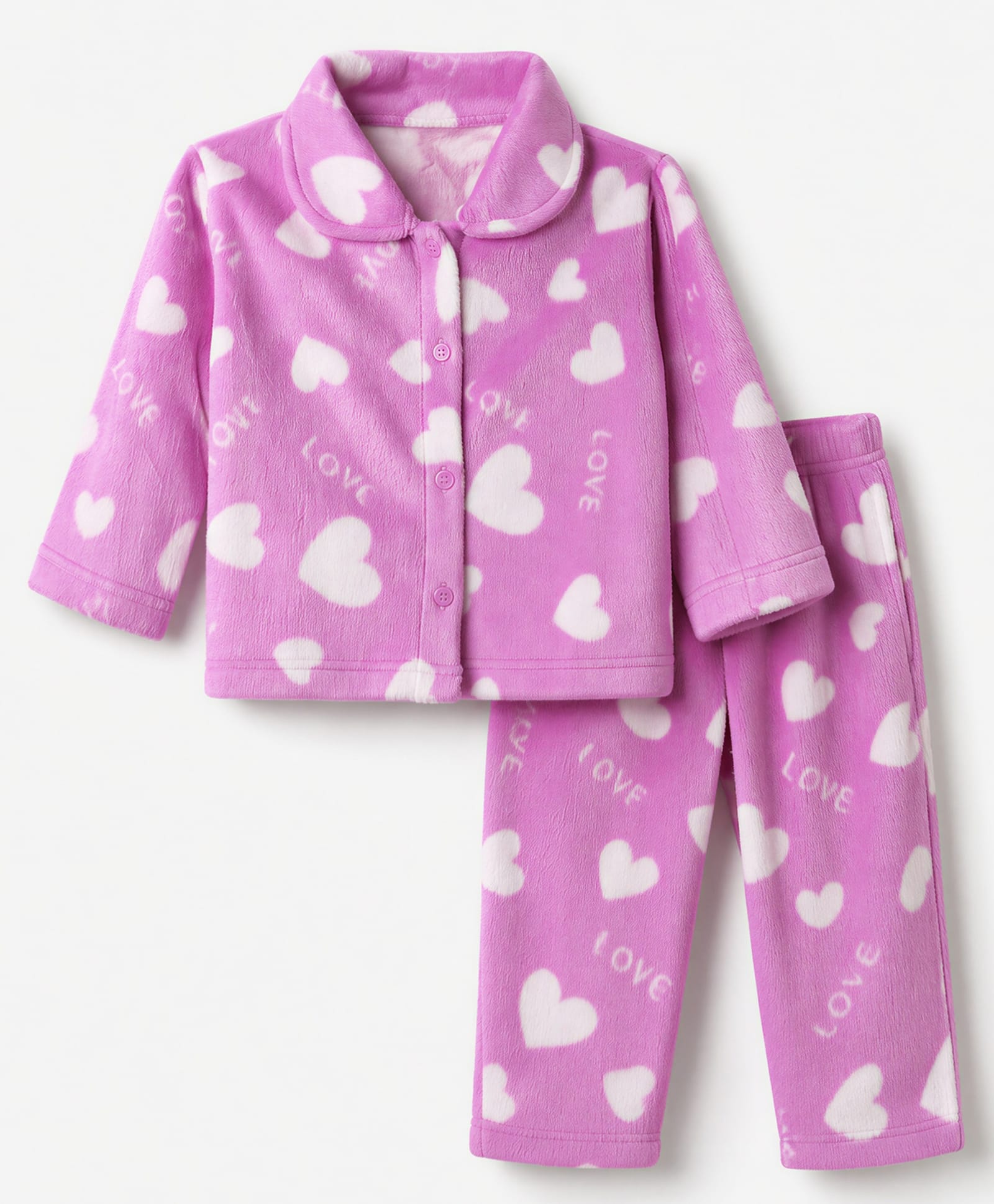 Kanvin Knit Full Sleeves Co-Ords Shirt & Pyjama Winter Wear Night Suit with Heart Print - Mauve-image-48