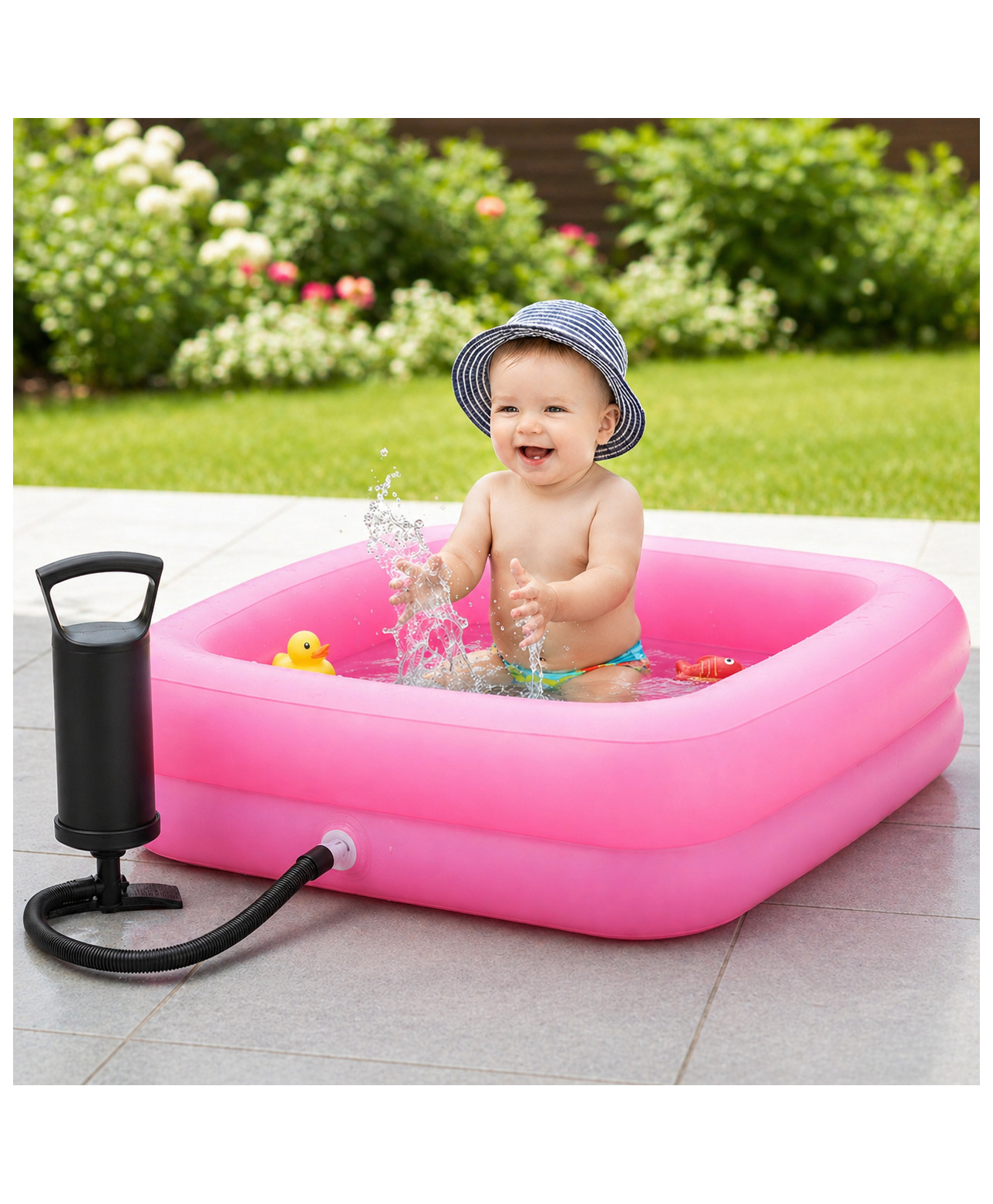 NHR Baby Inflatable Pool with Hammer Air Pump | BPA-Free PVC Toddler Splash Pool | Portable Kids Bath Tub, Ball Pit & Outdoor Play Pool (Pink)-picture-14