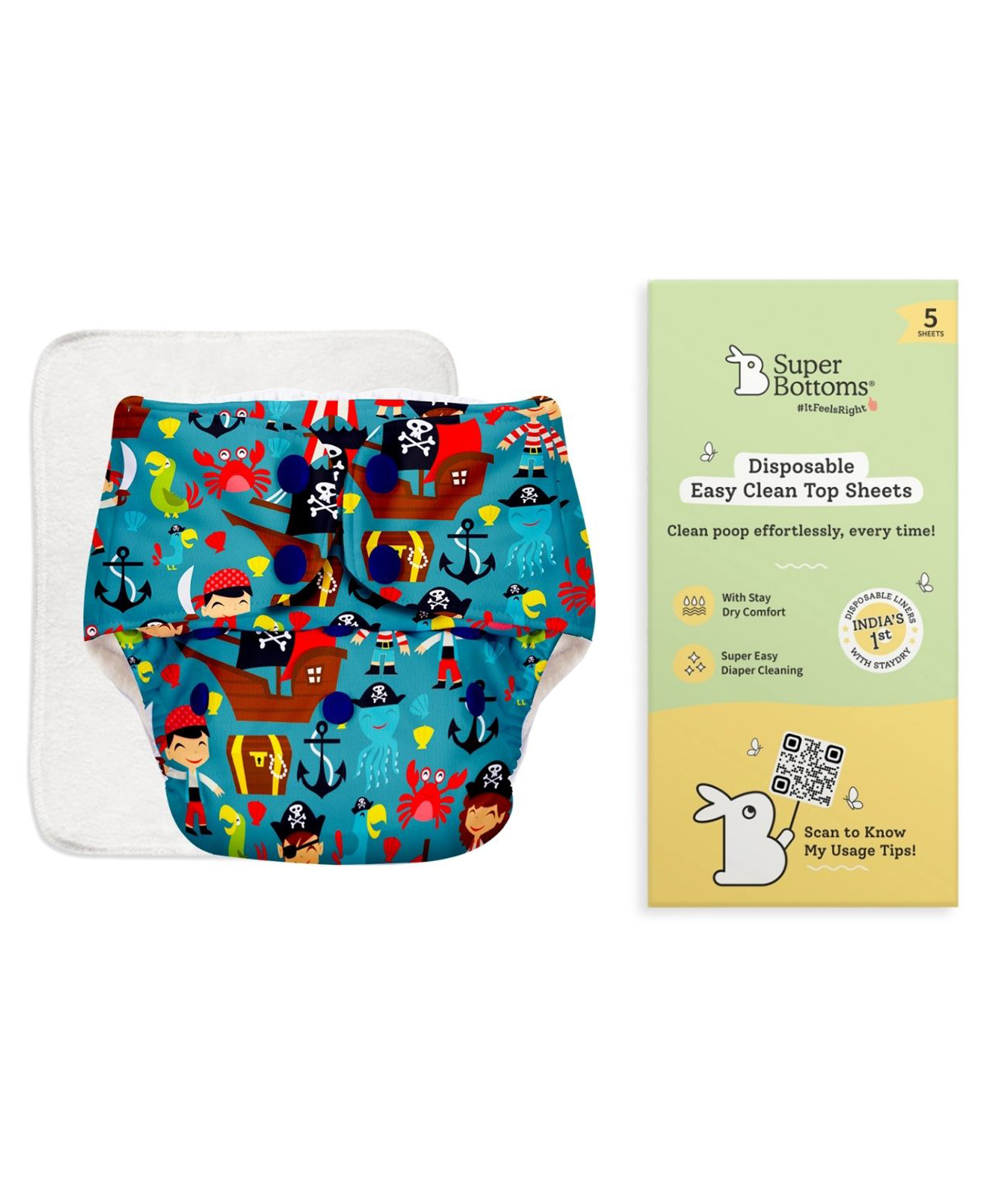 SuperBottoms BASIC Cloth Diaper with UltraThin Dry Pad & 5 Disposable Easy Clean Top Sheets | Reusable & Washable | Adjustable Fit for Babies 3M to 3Y-picture-22