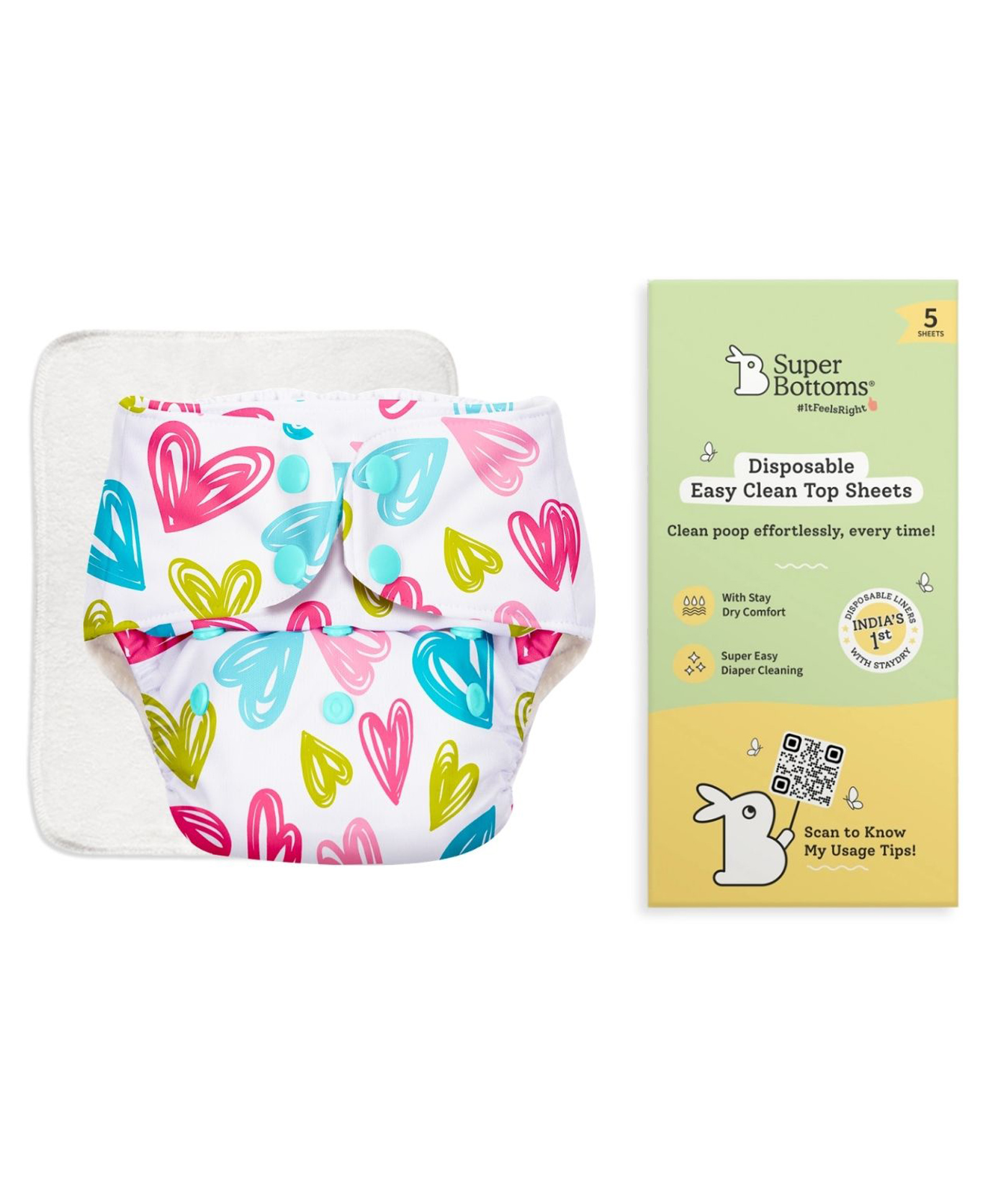 SuperBottoms BASIC Cloth Diaper with UltraThin Dry Pad & 5 Disposable Easy Clean Top Sheets | Reusable & Washable | Adjustable Fit for Babies 3M to 3Y-picture-24