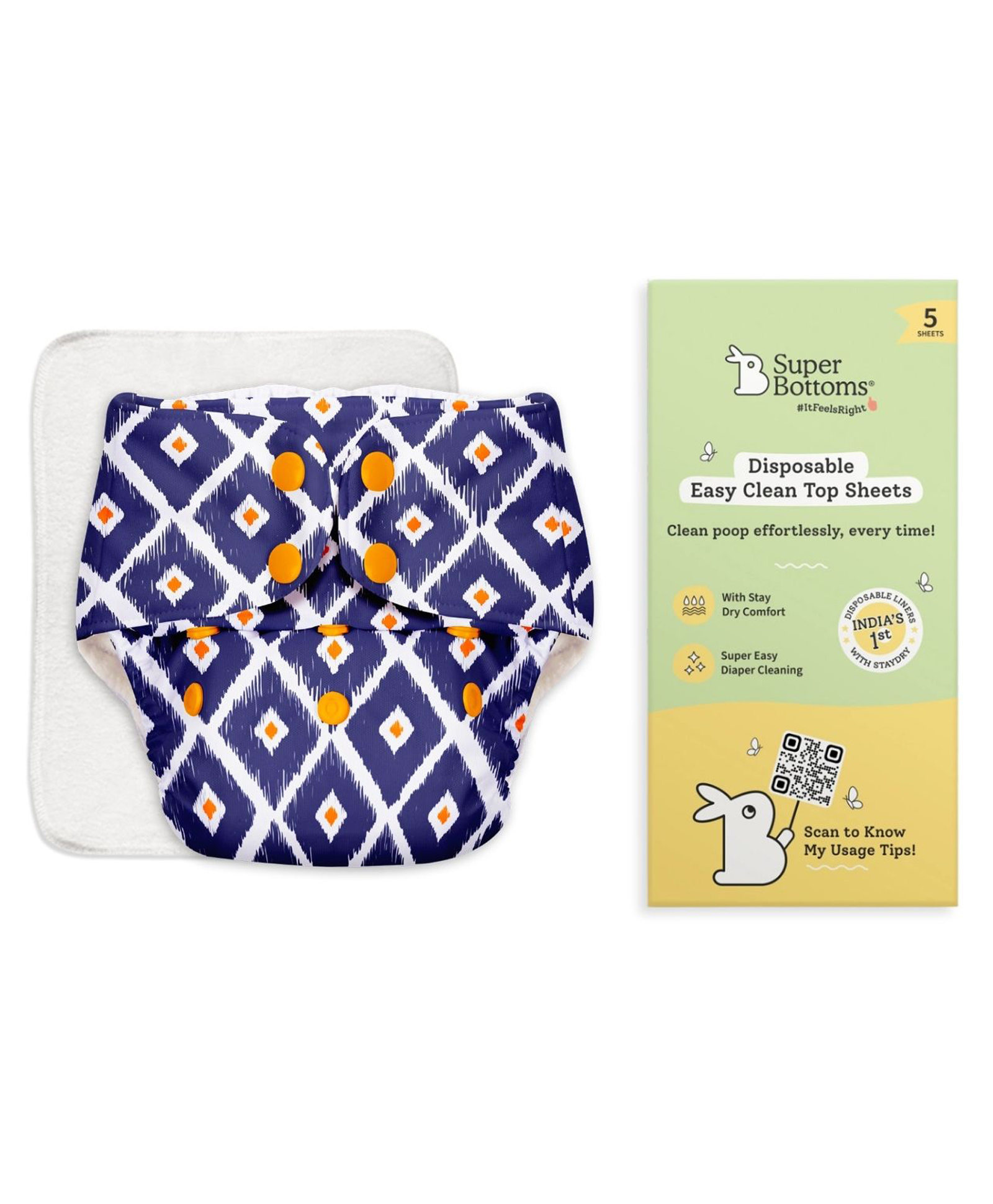 SuperBottoms BASIC Cloth Diaper with UltraThin Dry Pad & 5 Disposable Easy Clean Top Sheets | Reusable & Washable | Adjustable Fit for Babies 3M to 3Y-picture-23