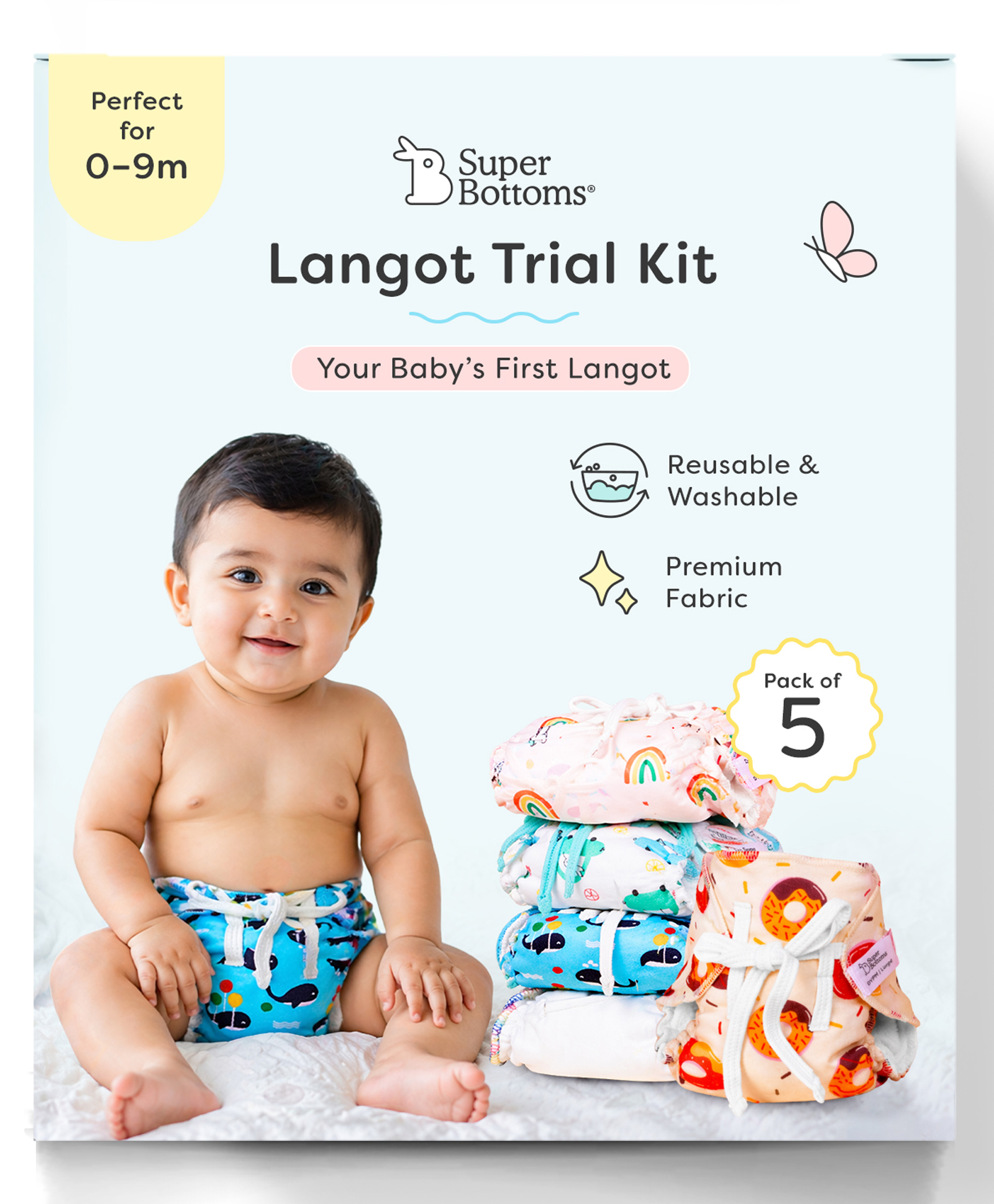 SuperBottoms DryFeel Langot Trial Kit for Babies, 5 Assorted Langots, 2 Printed + 2 Muslin + 1 White, 0-9 Months-picture-5