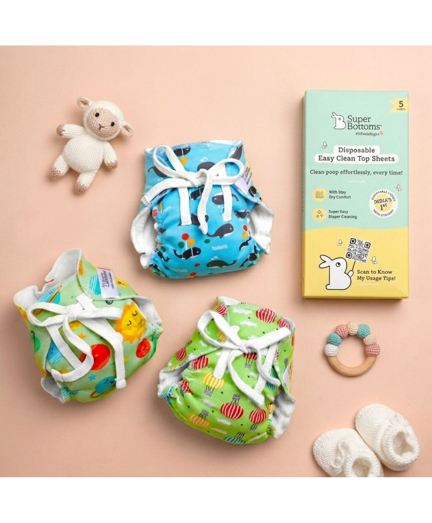 SuperBottoms DryFeel Langot for Newborn Babies, Soft Cotton Langot for Diaper-Free Time, 0 to 9 Months | With 5 Disposable Diaper Liner-picture-12
