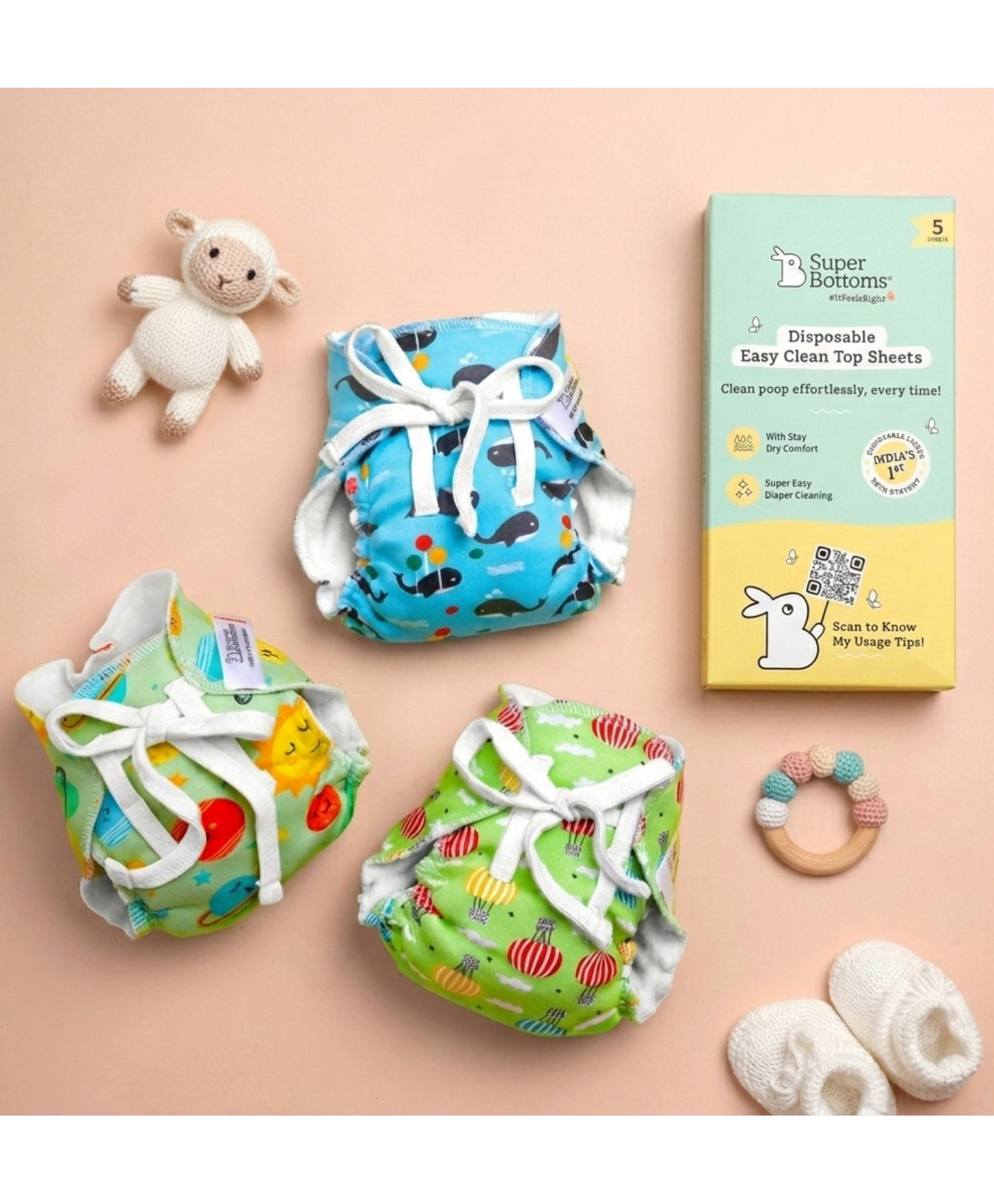 SuperBottoms DryFeel Langot for Newborn Babies, Soft Cotton Langot for Diaper-Free Time, 0 to 9 Months | With 5 Disposable Diaper Liner-image-49