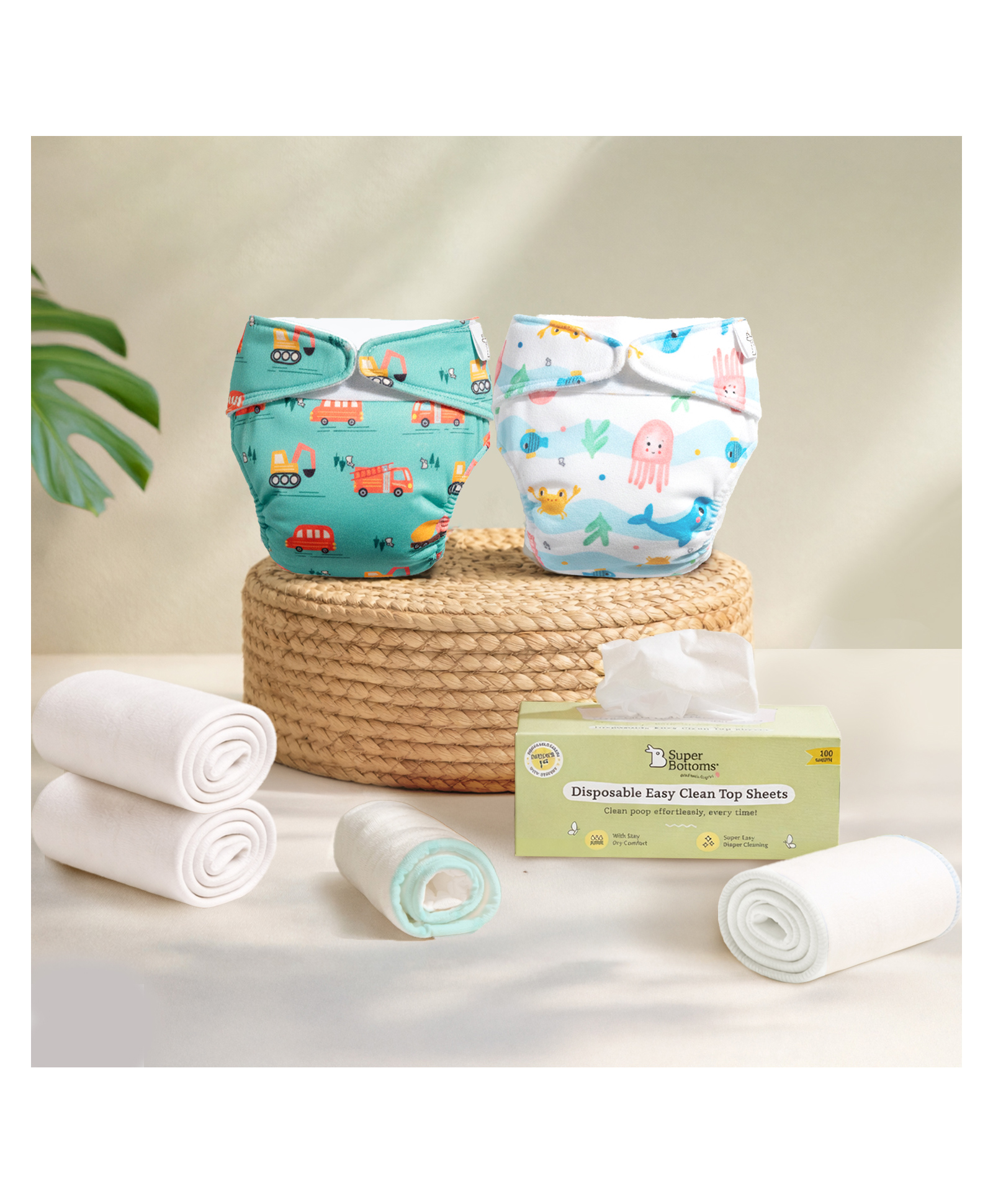 SuperBottoms Premium Starter Kit with UNO SuperSoft (Velcro), 2 Boosters & 100 Diaper Liners-image-11