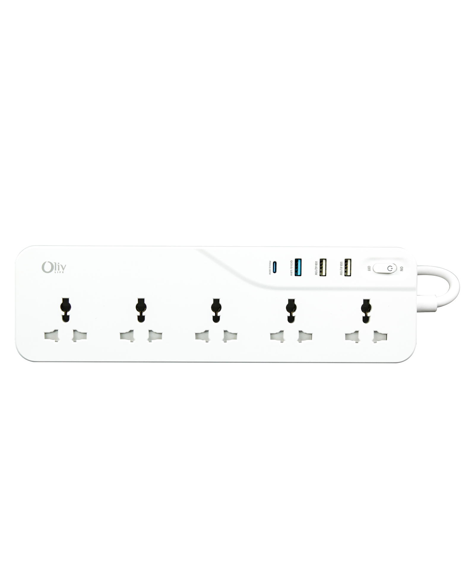 OlivLife 9-in-1 Extension Board with 5 Sockets, 3 USB & 20W Type-C PD Fast Charging, white-image-34