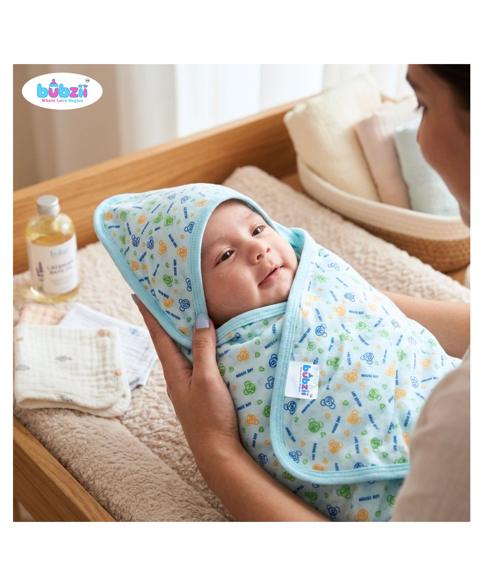 Bubzii Blue Baby Wrapping Sheet Towel & Wrappers Home Baby Hooded Bath Towel Baby Super Soft Absorbent 2 Layer Wash Towel. 72 x 72 cm.-image-18