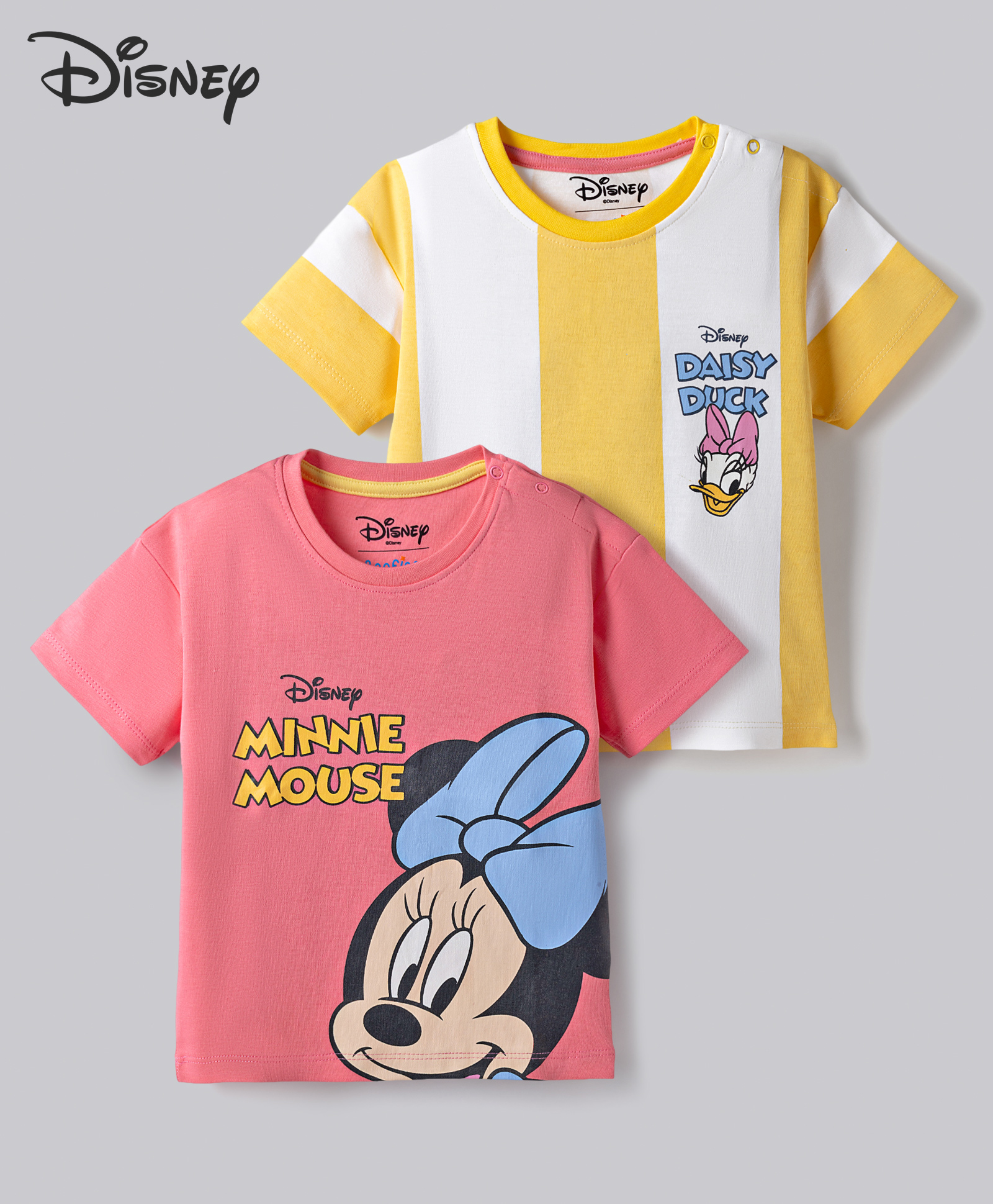 Bonfino Disney Cotton T-Shirts with Half Sleeves and Minnie Mouse and Daisy Duck Print Pack of 2 - Pink & Yellow-image-3