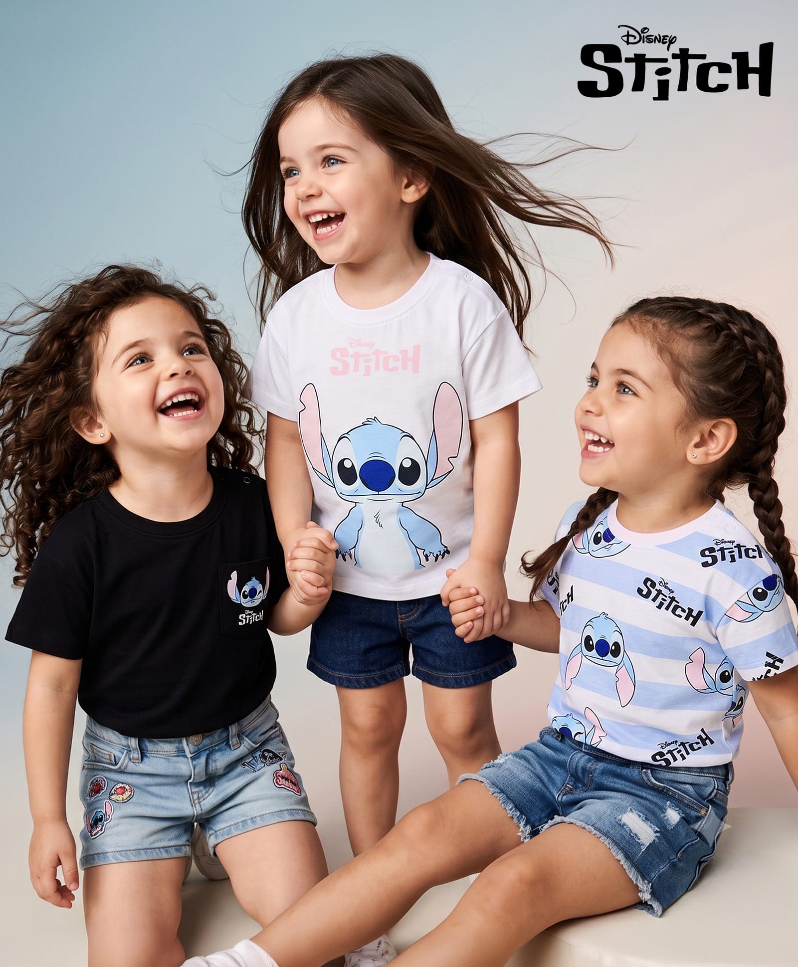 Bonfino Disney Single Jersey Knit Half Sleeves T-Shirts with Lilo and Stitch Print Pack of 3 - White Blue & Black-image-12