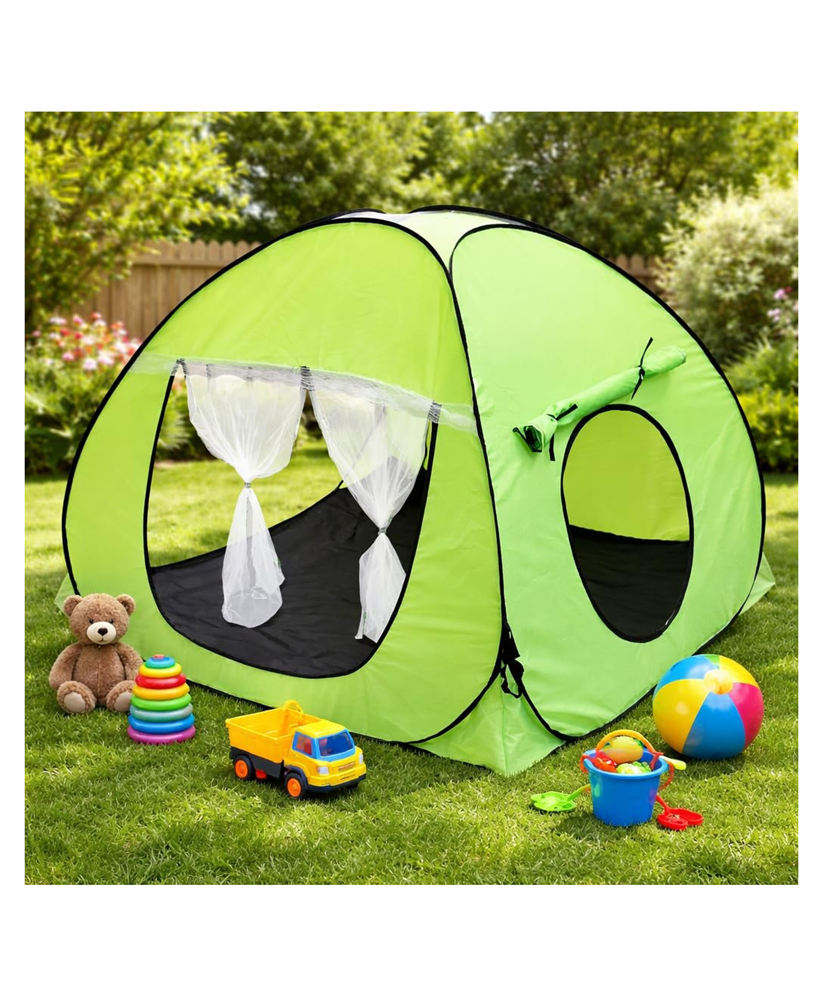 Silver Shine Foldable Play Tent House Big Size l Pop-Up Indoor & Outdoor Playhouse for Girls Boys , Multi Purpose Tent House for Kids Boys 3 to 10 Years with Fun Patterns Easy Setup & Portable (Green)-picture-28