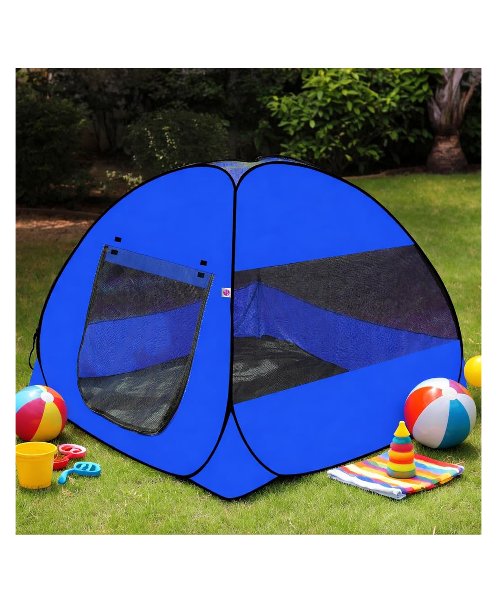 Silver Shine Foldable Play Tent House Big Size for Girl Boys Pop-Up Indoor & Outdoor Play House for Girls Boys, Multi Purpose Tent House with Fun Patterns Easy Setup & Portable (Blue)-image-35