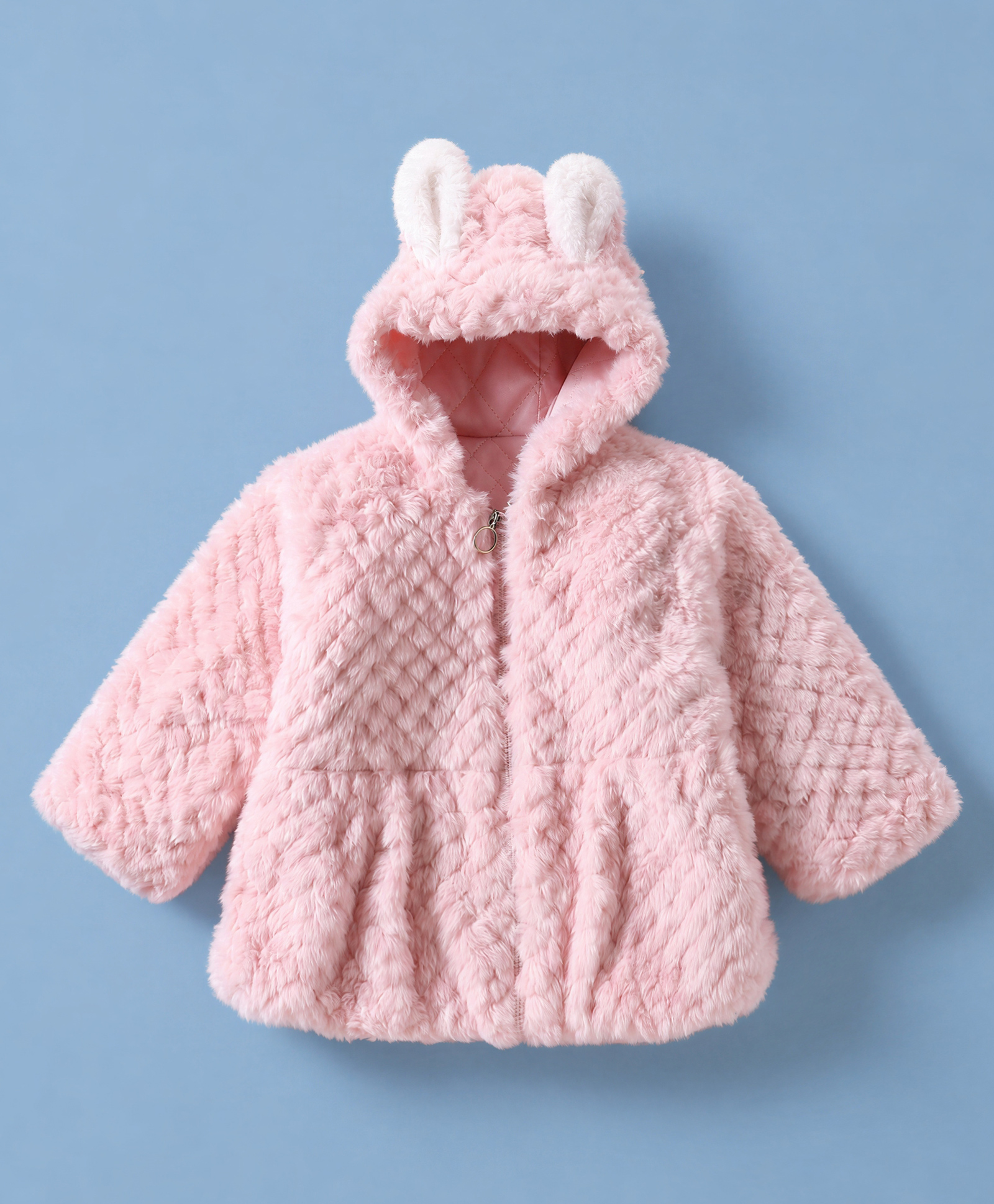 Babyhug Fur Woven Hooded Full Sleeves Hoodie With Ear Applique - Pink-picture-17